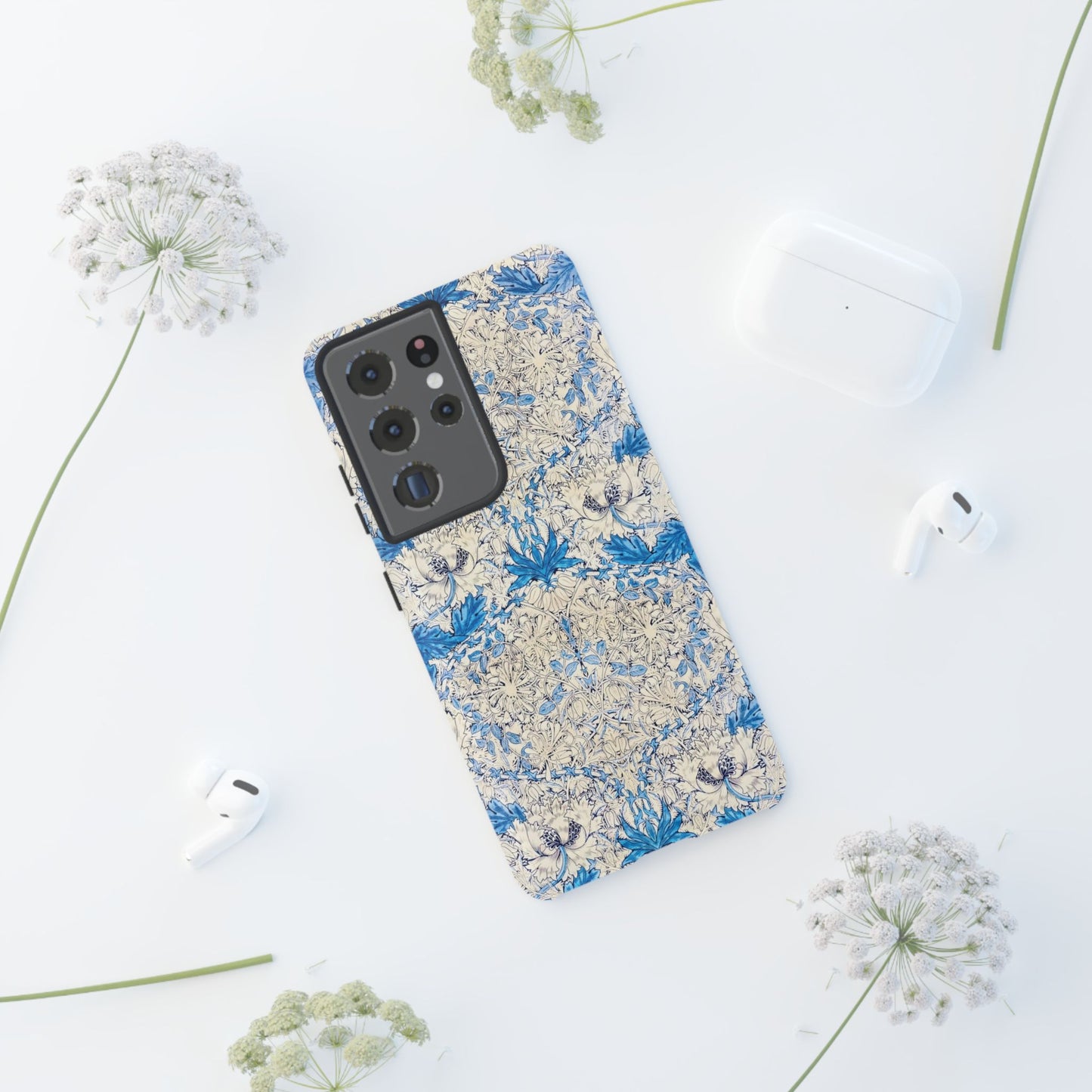 Elegant Floral Phone Case, Tough iPhone Cover, Stylish Mobile Protector, Blue Patterned Case, Unique Gift for Her