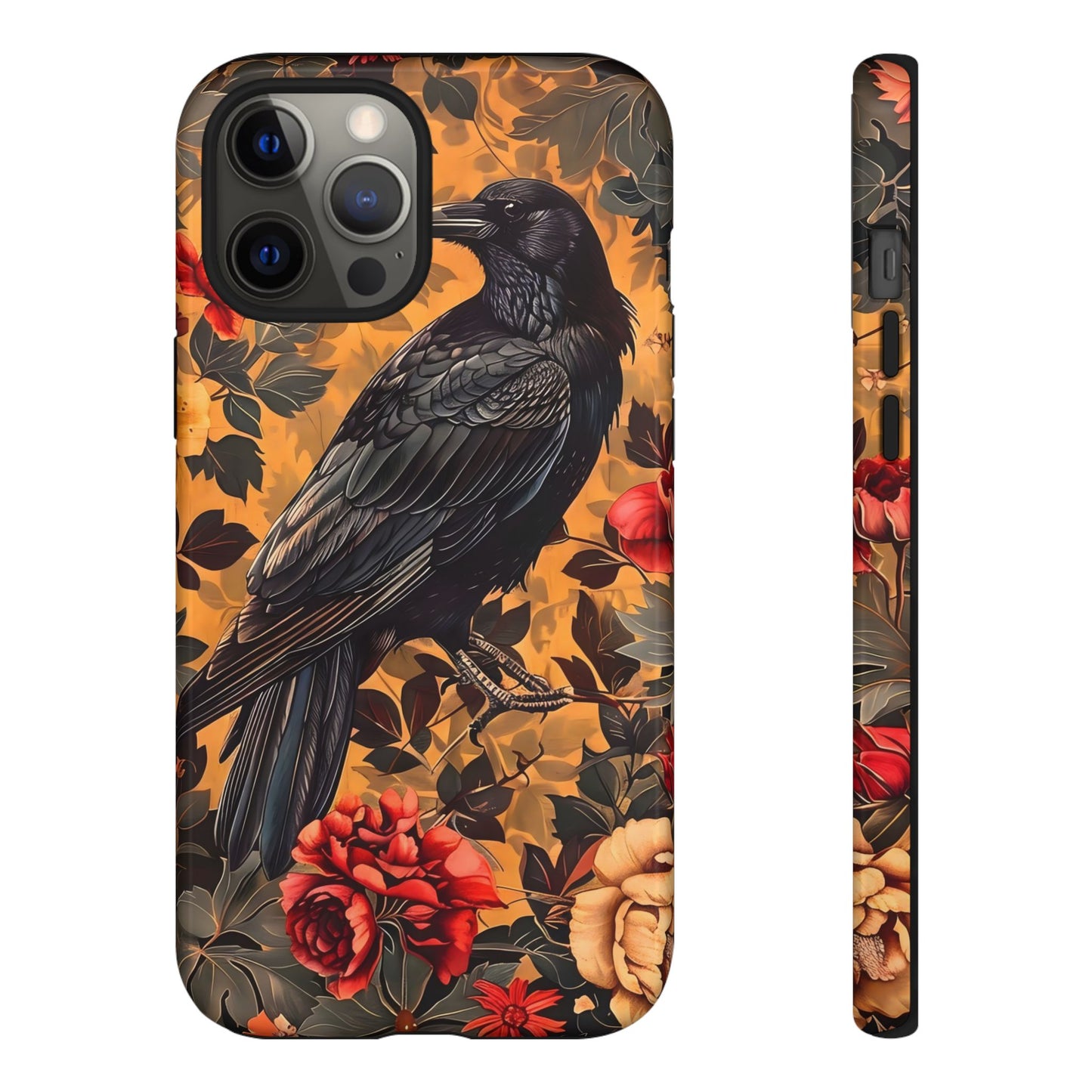Raven Floral Phone Case - Tough Cases, Blackbird Decor, Gift for Nature Lovers, Bird Themed Accessories, Unique Phone Cover