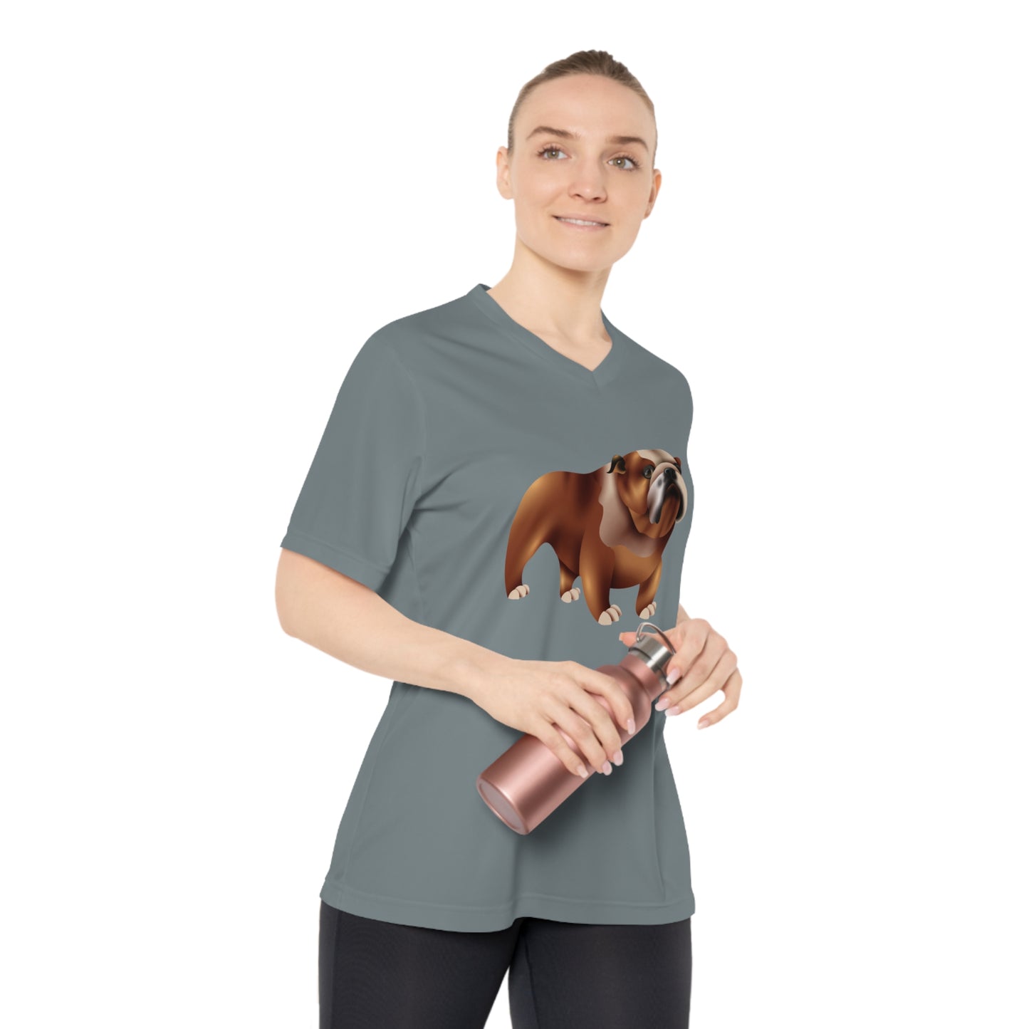 V-Neck Performance T-Shirt for Dog Lovers - Bulldog - British Adorable Dog