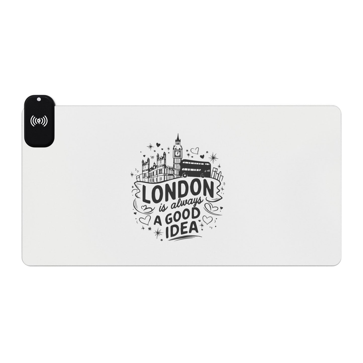 LED Gaming Mouse Pad with Wireless Charging - London Design, Gaming Accessories, Desk Essentials, Gift for Gamers, USB Charger