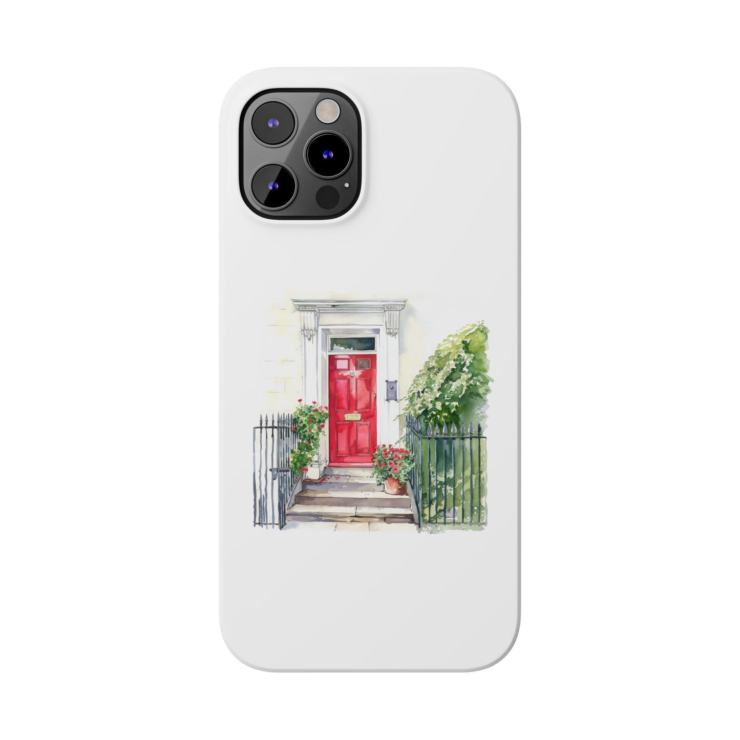 Charming Red Door Slim Phone Cases – Aesthetic Protection for Your Device, Perfect Gift for Home Lovers, Housewarming, Art Enthusiasts