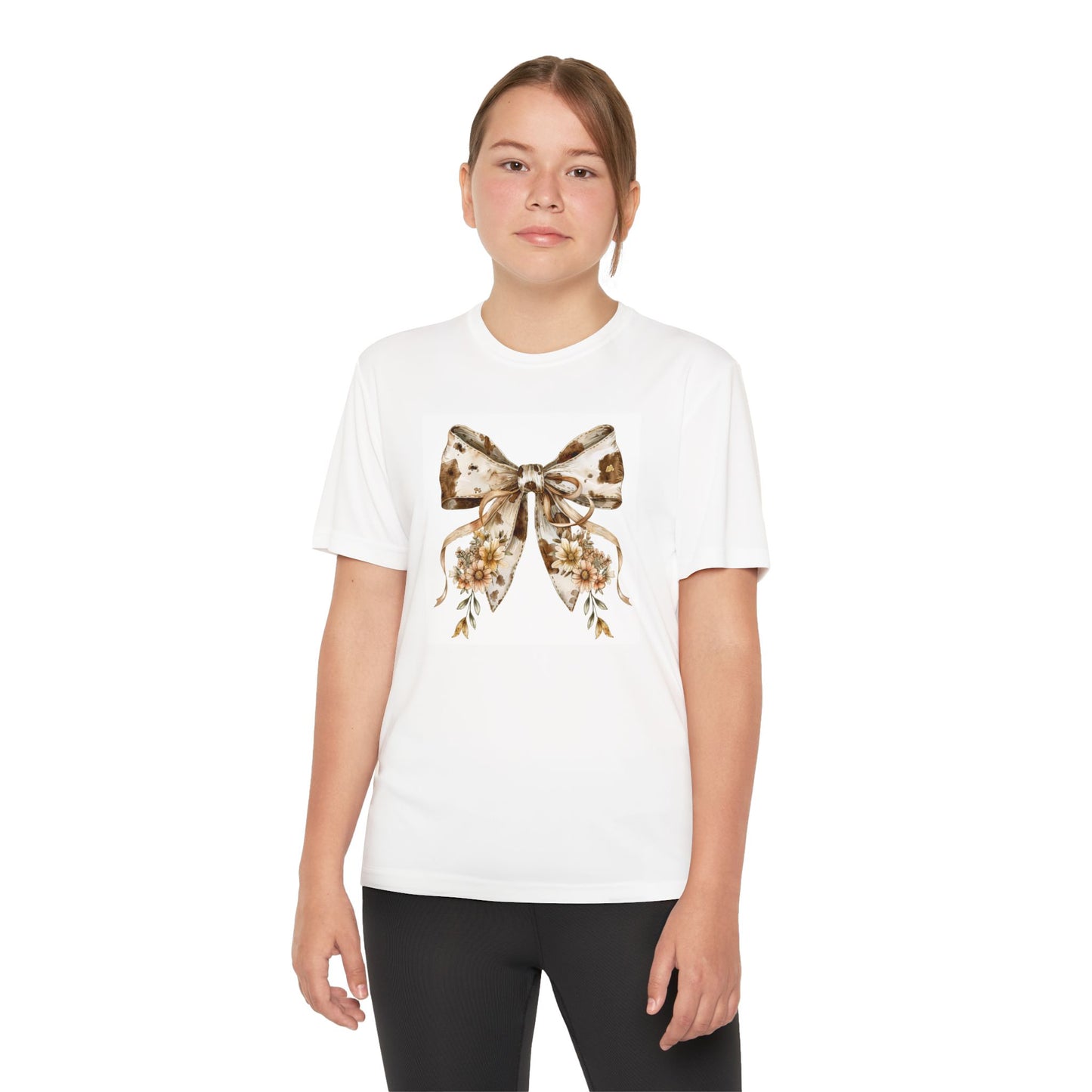 Youth Tee - Country Style Cow Print Bow with Wildflowers - Cute and Stylish T-Shirt for Kids