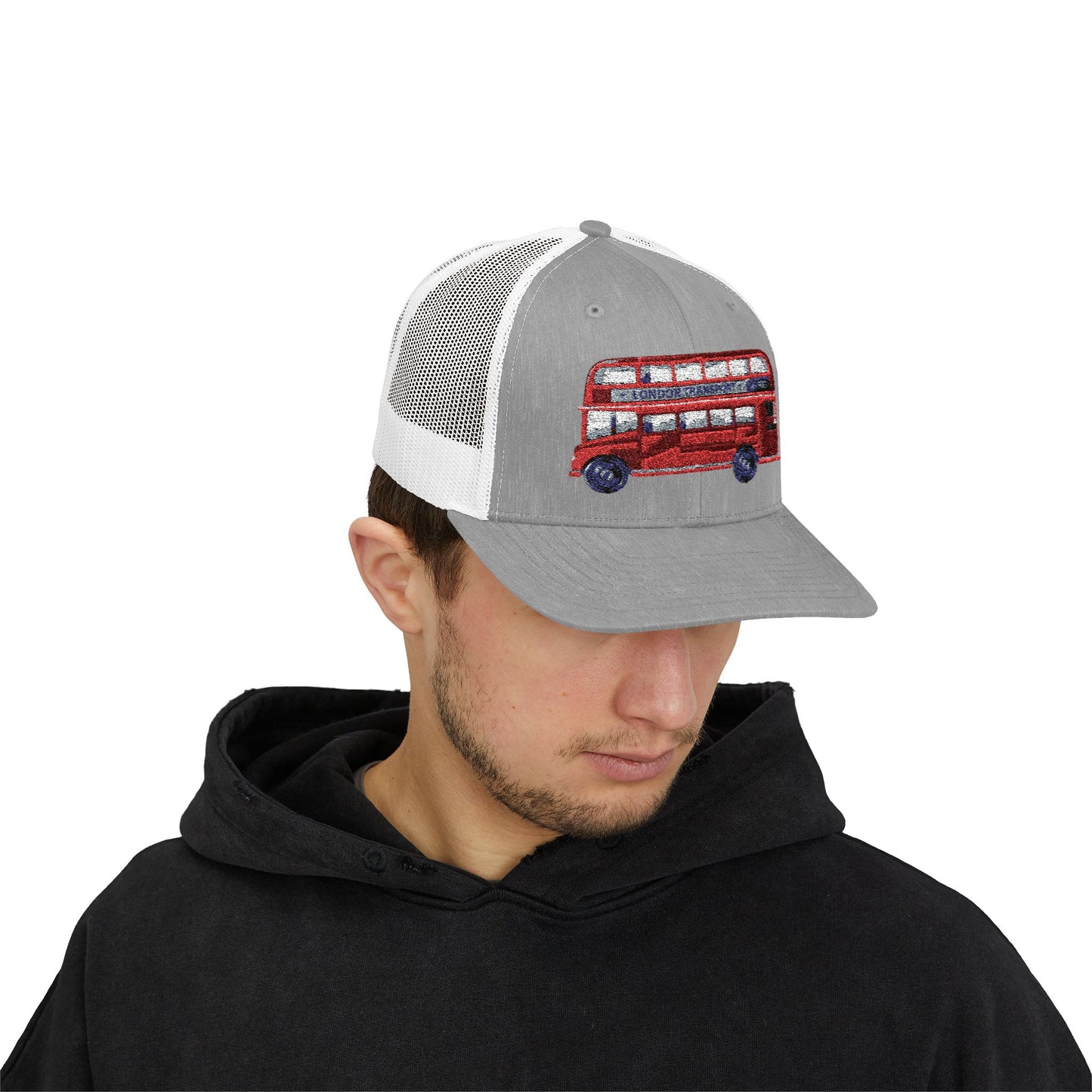 Sparkling London Bus Snapback Trucker Cap | Fitted Hat for Travel Lovers, Trendy Accessory, Gift for Him/Her, Summer Fashion