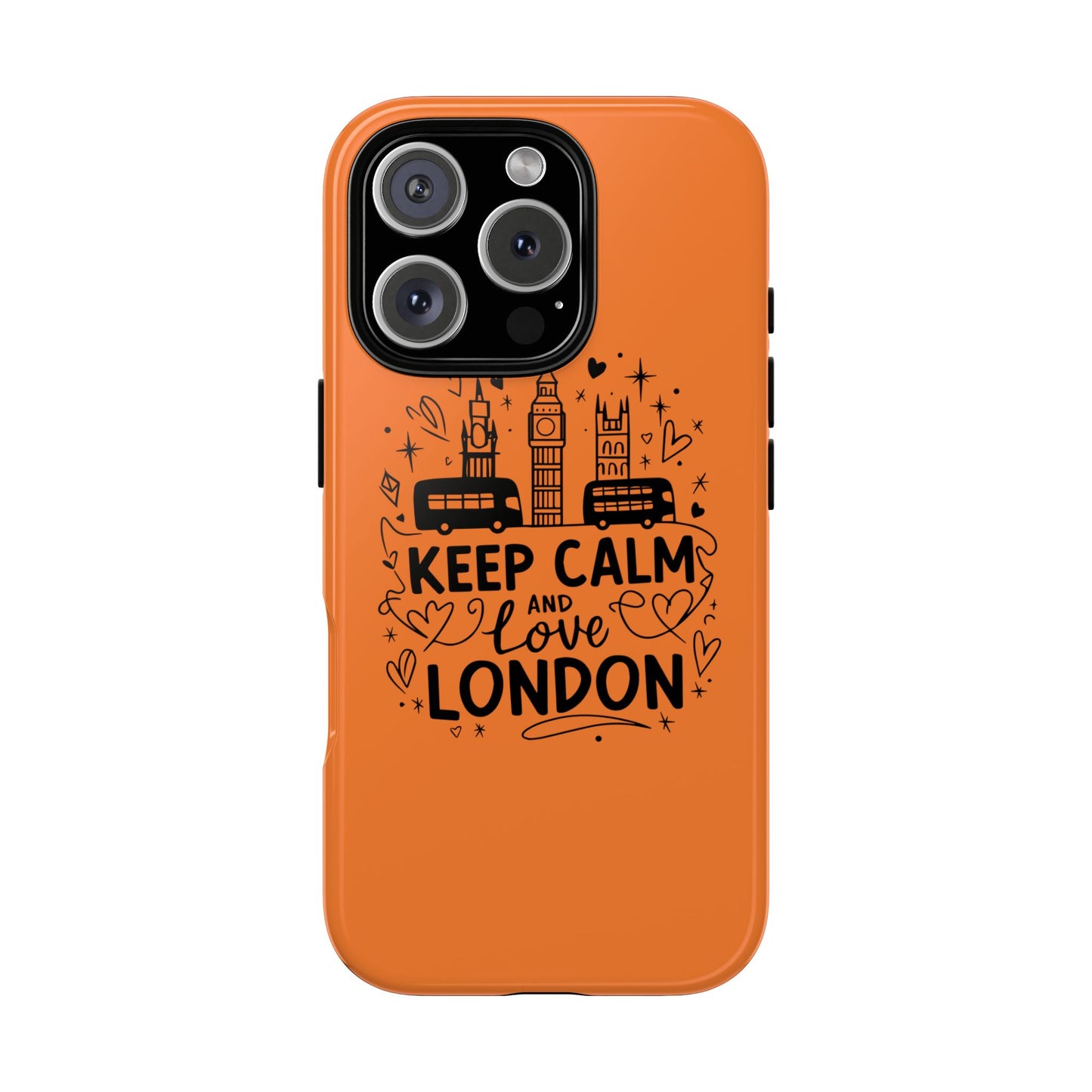 London-Themed Phone Case: Keep Calm and Love London, UK Souvenir, Travel Gift, City Lover, Smartphone Accessories, Orange Design
