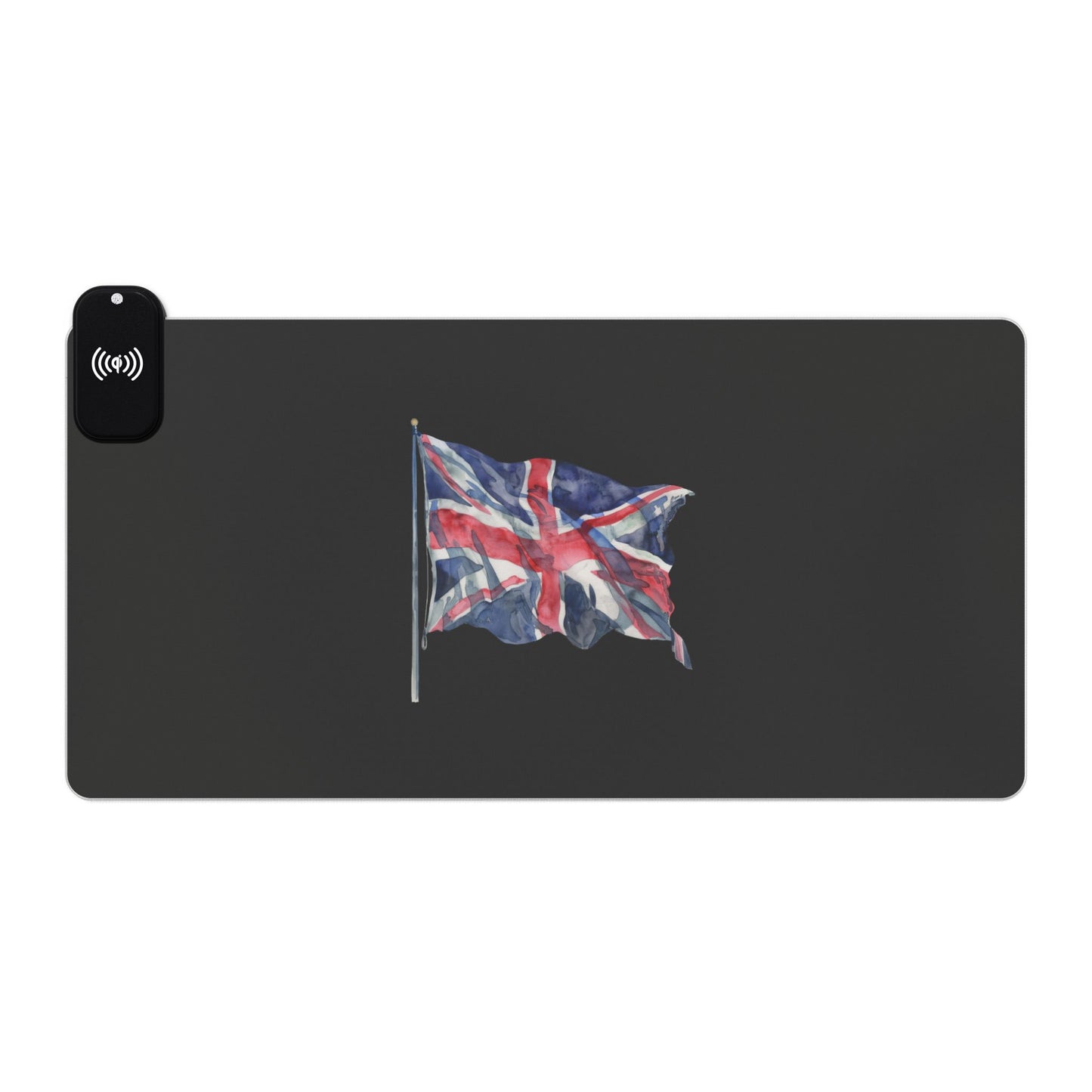 Waving Union Jack – UK Patriot Pride - LED Gaming Mouse Pad with Wireless Charging - British Flag Design, Desk Accessory, Gamer Gift, Home Office Decor, Tech Gadget