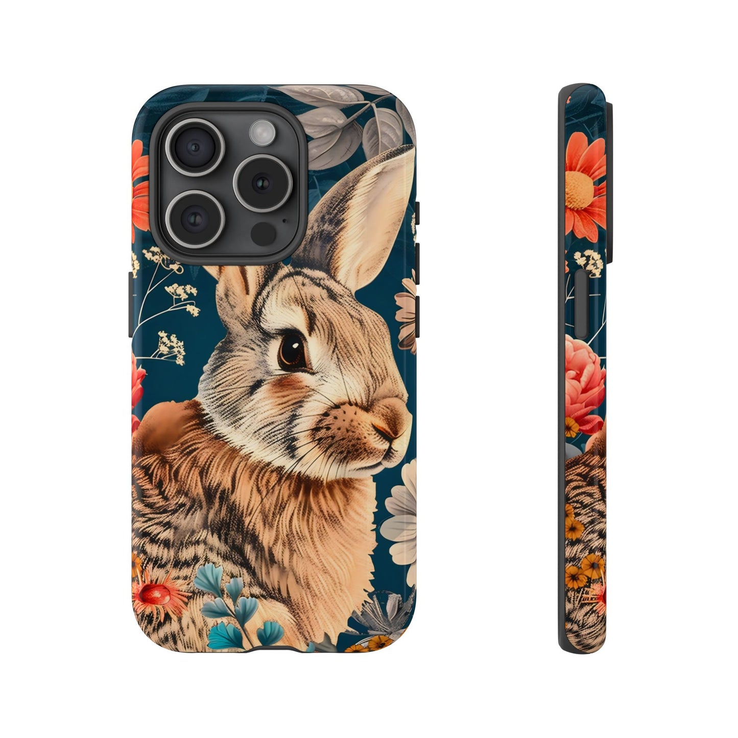 Floral Rabbit Phone Case, Cute Phone Cover, Tough Cases for Animal Lovers, Unique Gift for Birthdays, Nature-Themed Accessories