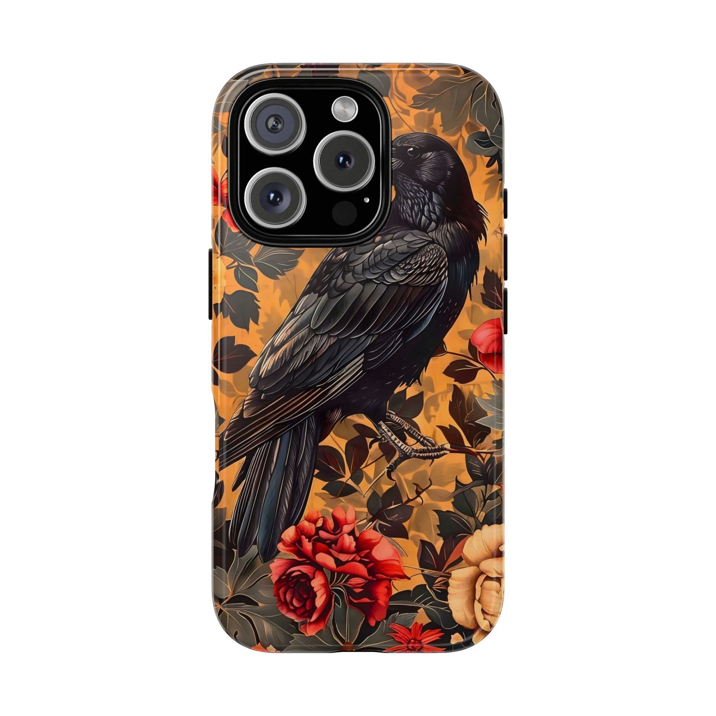 Raven Floral Phone Case - Tough Cases, Blackbird Decor, Gift for Nature Lovers, Bird Themed Accessories, Unique Phone Cover