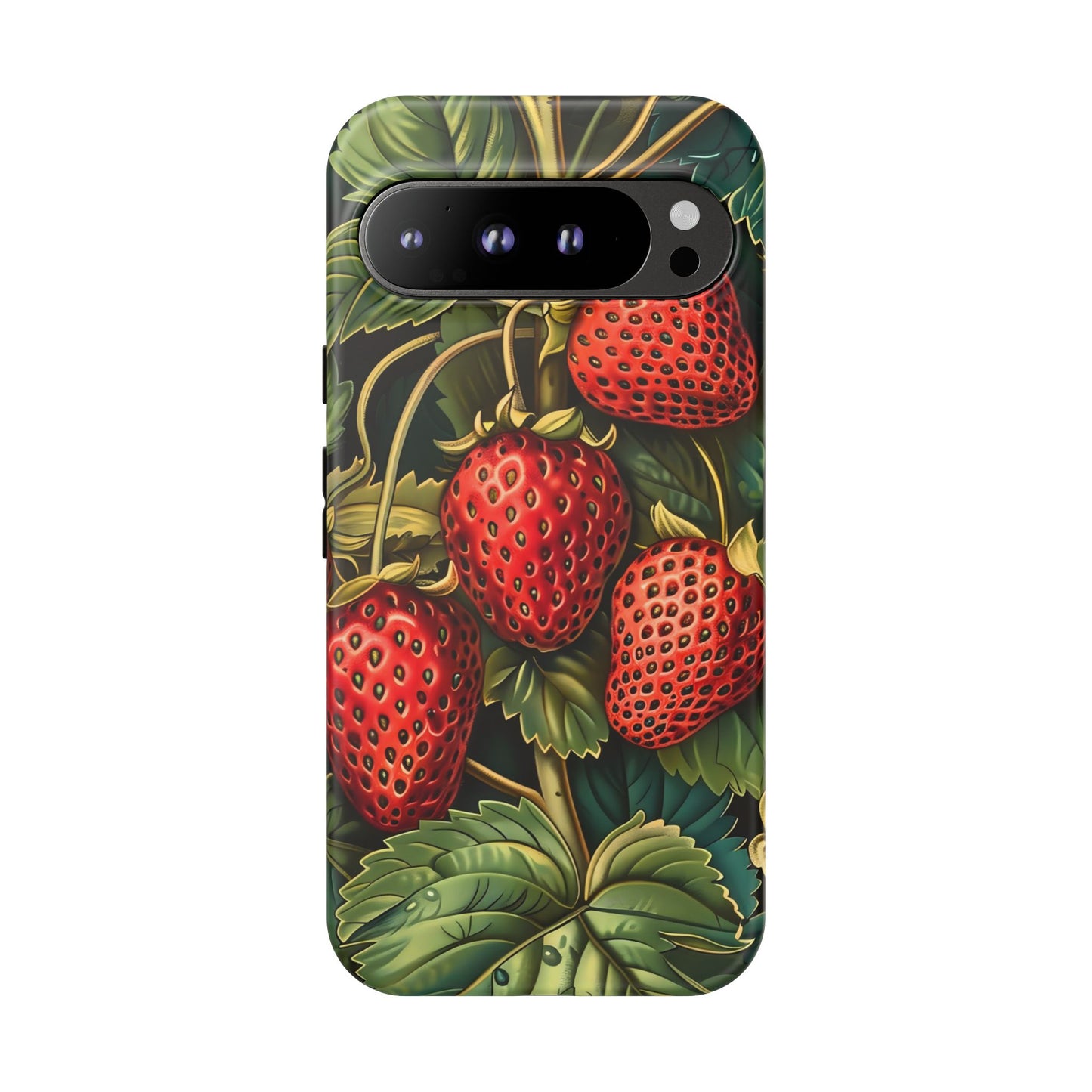 Strawberry Phone Case, Tough Berry Case, Floral Phone Cover, Cute Smartphone Shell, Nature-Inspired Gift