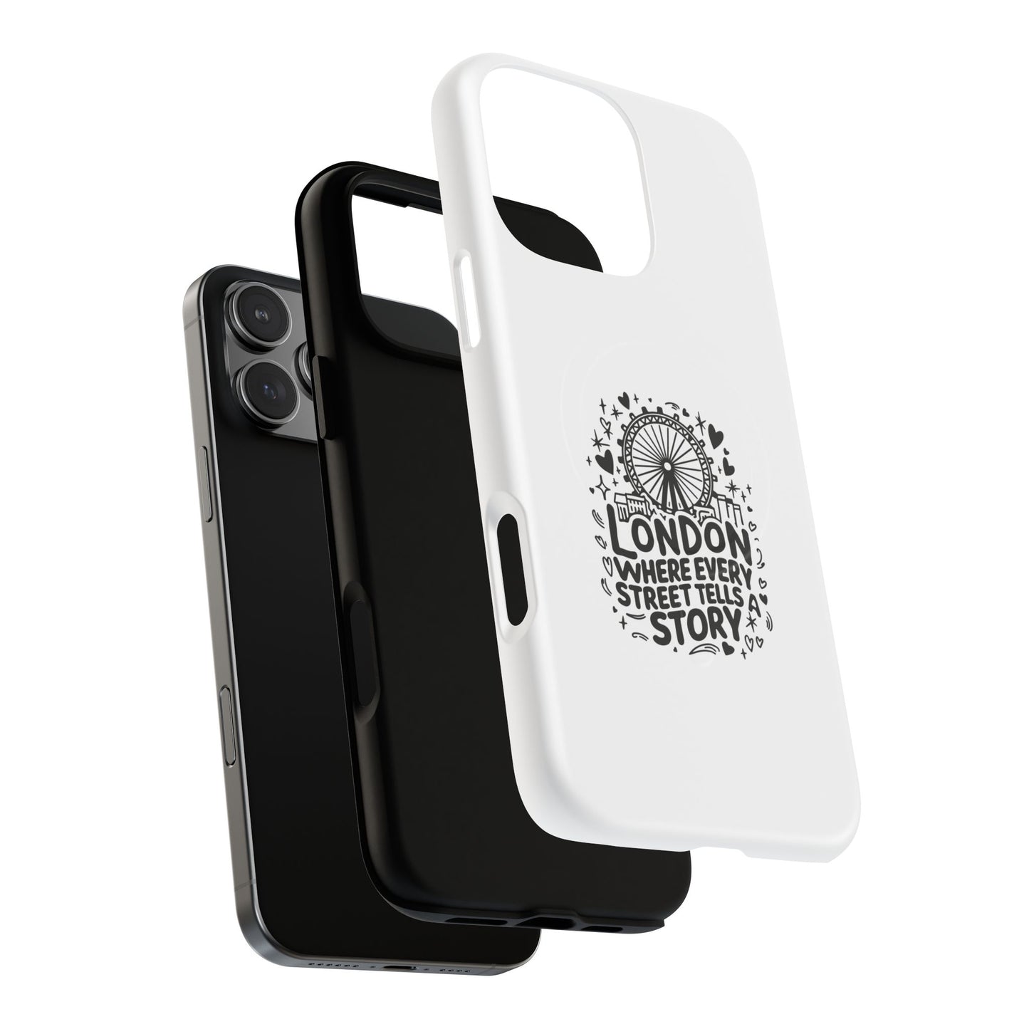 London Story Magnetic Phone Case, Tough Phone Cover, Gift for Travel Lovers, Unique London Souvenir, Storytelling Phone Accessory