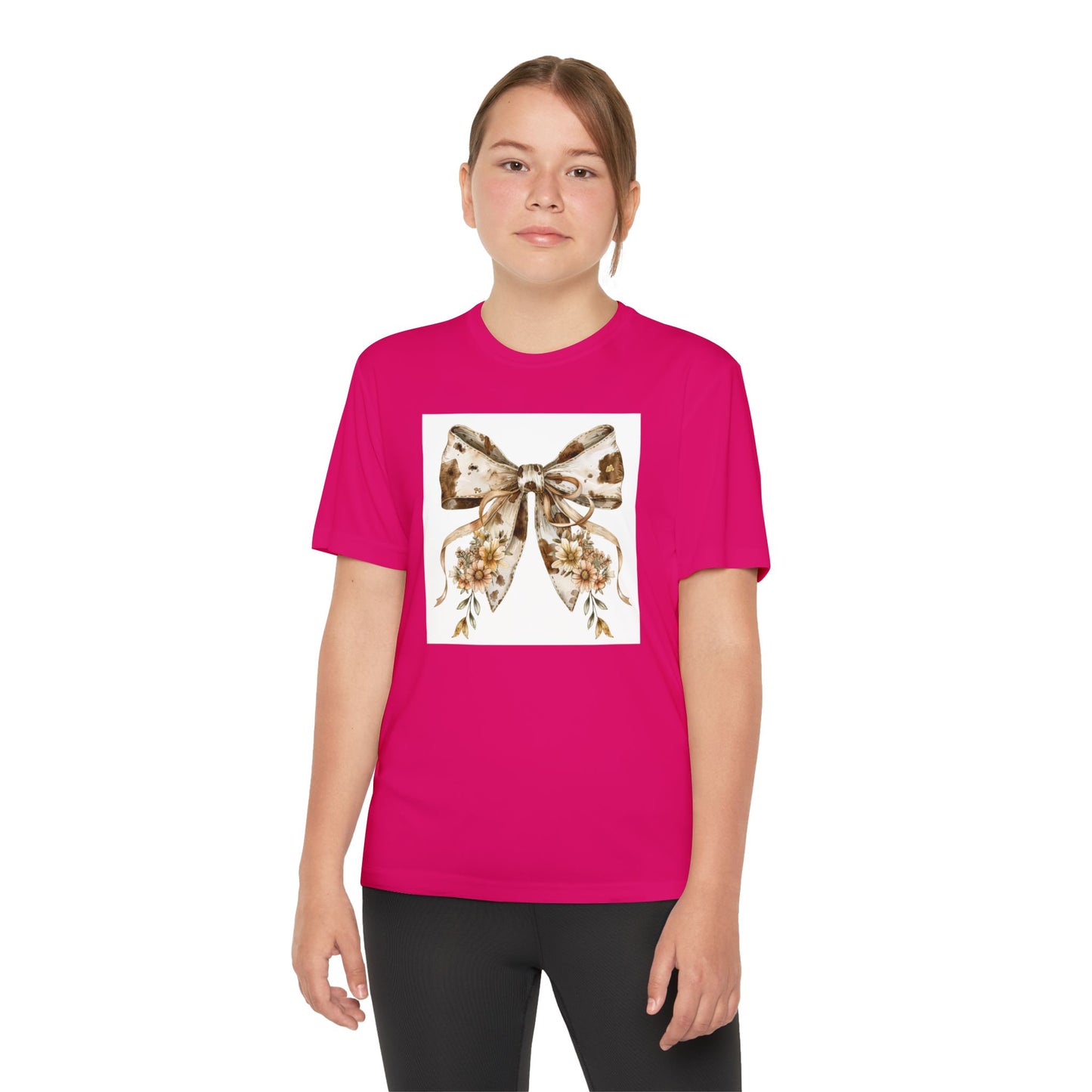 Youth Tee - Country Style Cow Print Bow with Wildflowers - Cute and Stylish T-Shirt for Kids