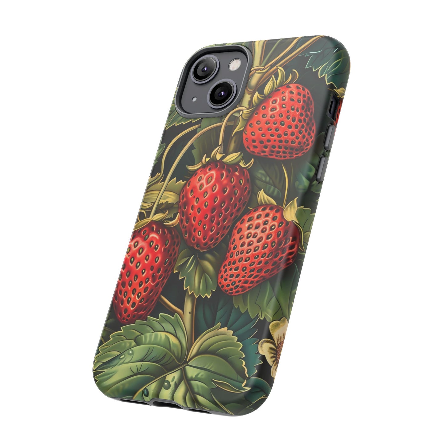 Strawberry Phone Case, Tough Berry Case, Floral Phone Cover, Cute Smartphone Shell, Nature-Inspired Gift