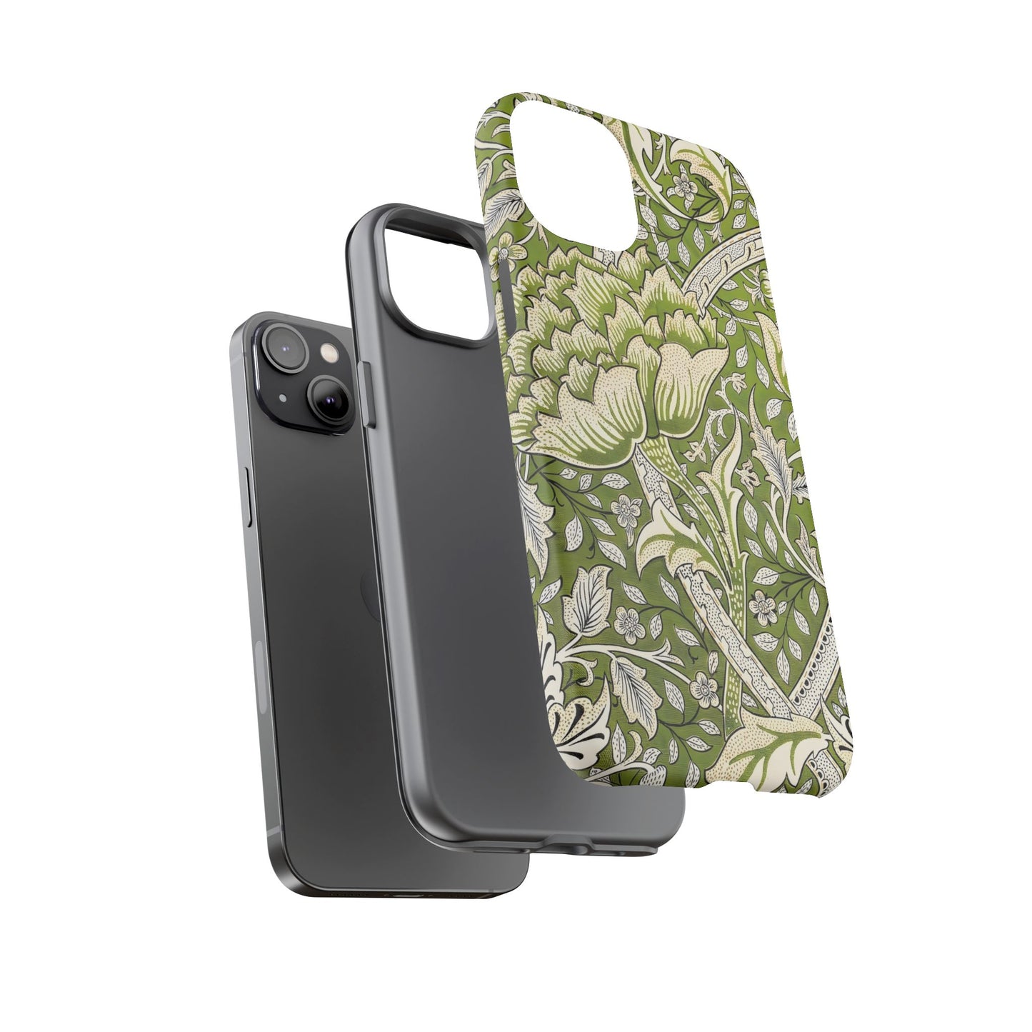 Stylish Phone Case with Floral Design, Durable Protective Cover for iPhone, Unique Gift for Birthdays, Mother's Day, Green Aesthetic