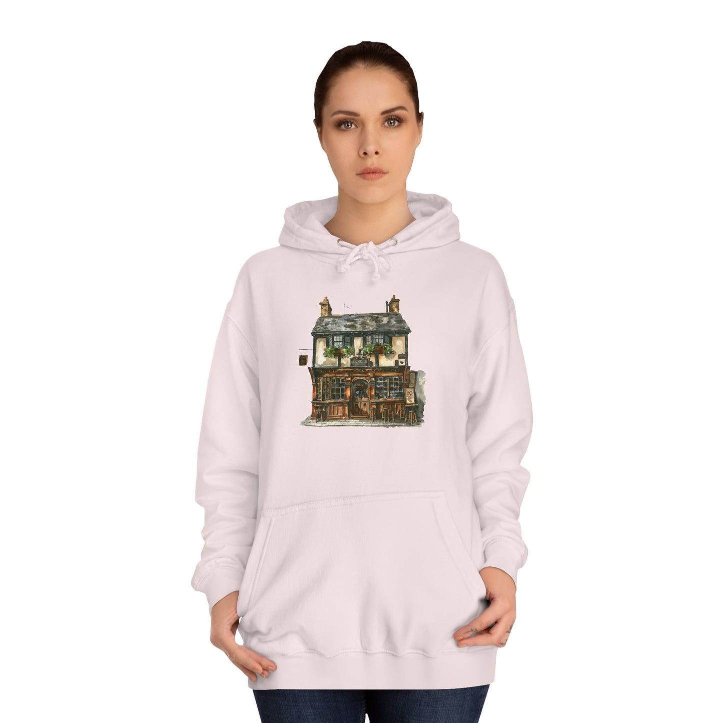 Unisex College Hoodie - Cottage Charm: A British Homestead