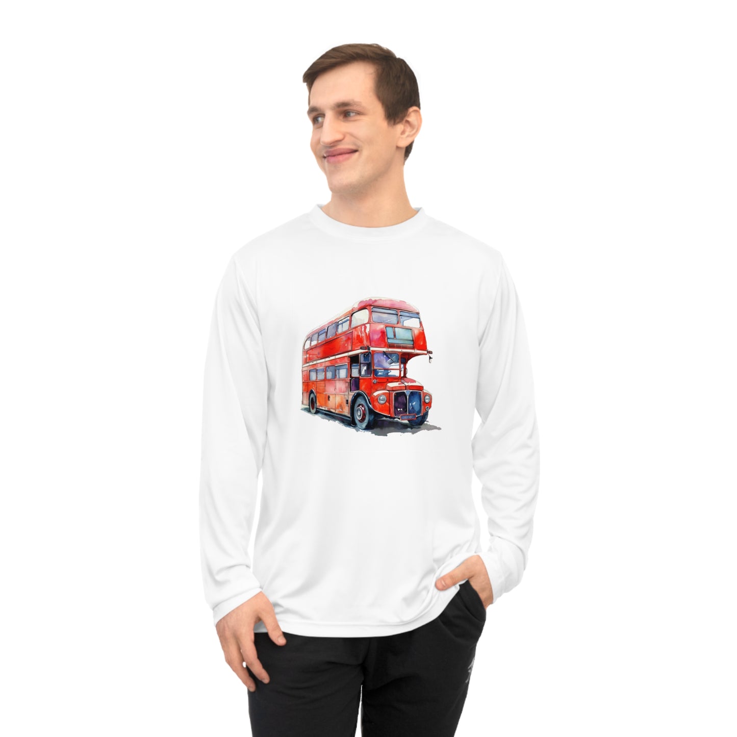 Unisex Performance Long Sleeve Shirt - Transport English Bus - Iconic Red Double-Decker
