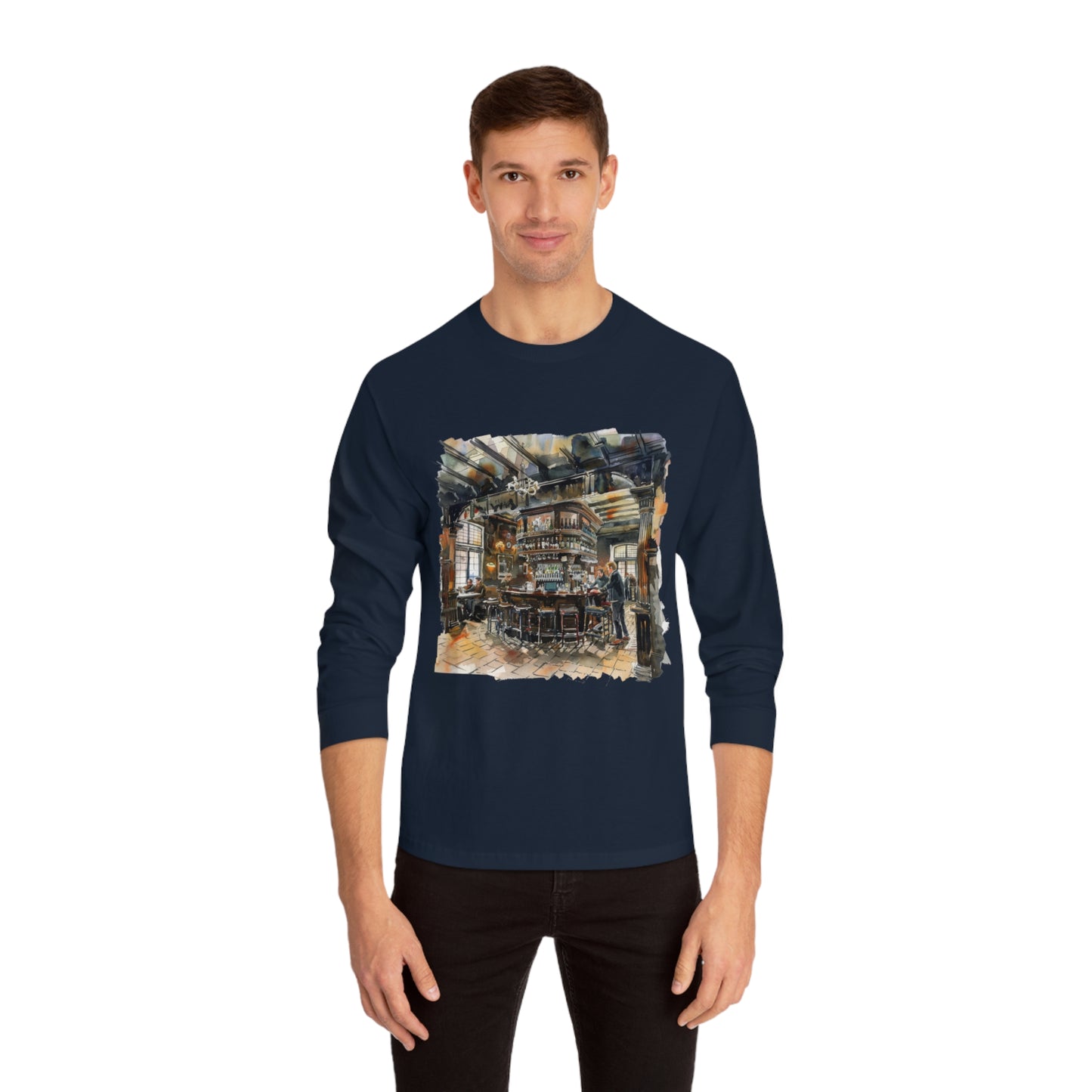 Unisex Classic Long Sleeve T-Shirt - London Pub Interior - Cozy British Tavern