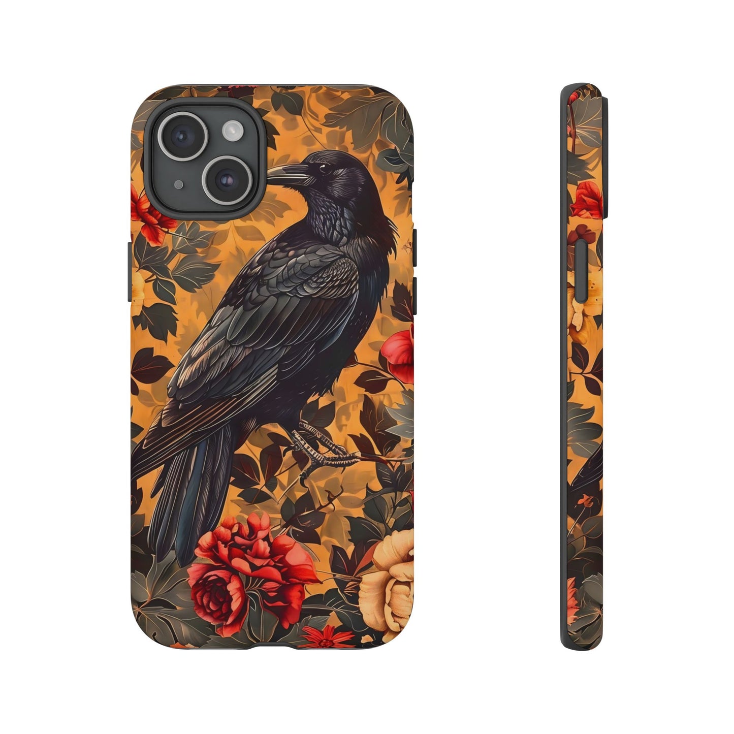 Raven Floral Phone Case - Tough Cases, Blackbird Decor, Gift for Nature Lovers, Bird Themed Accessories, Unique Phone Cover