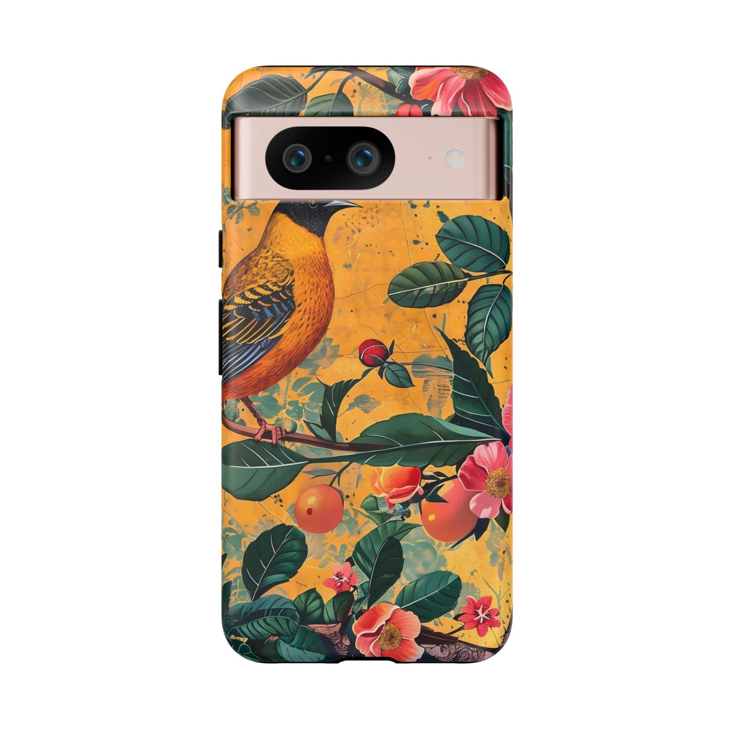 Colorful Floral Phone Case, Tough Cases, Nature-Inspired, Bird Design, Eco-Friendly Gift, Phone Protector for Spring