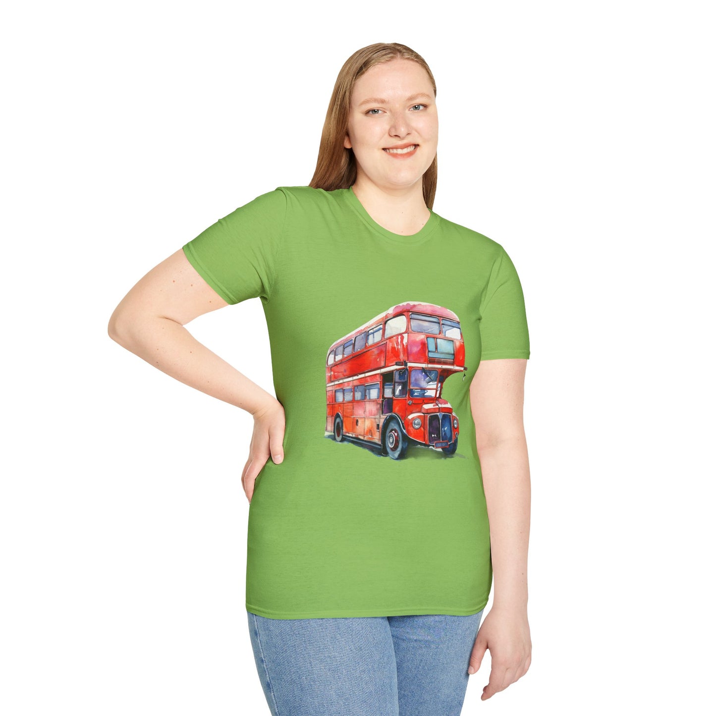 Unisex Softstyle T-Shirt - London Transport English Bus - Iconic Red Double-Decker