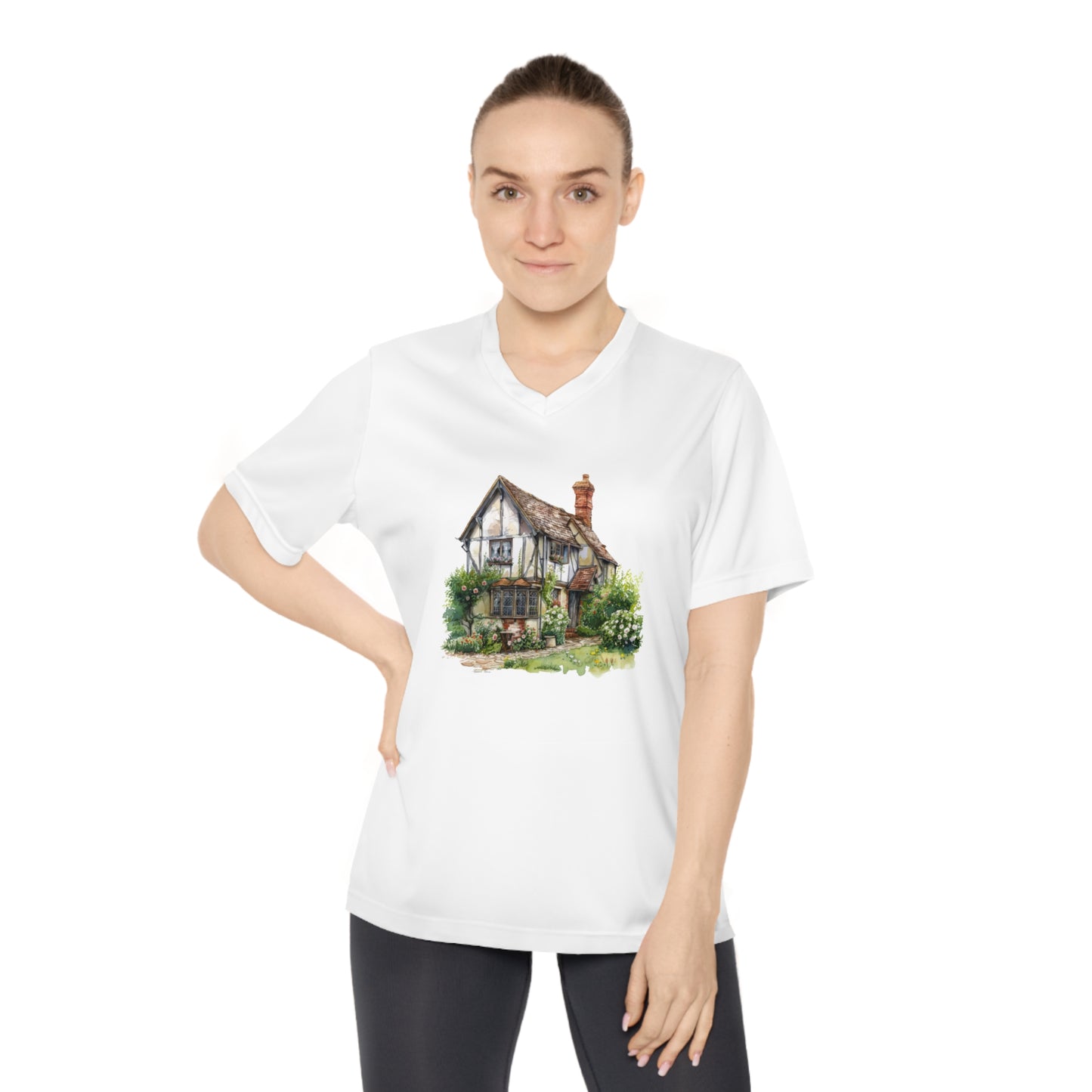 Women's Performance V-Neck T-Shirt - Historic English Home Wall Art Design