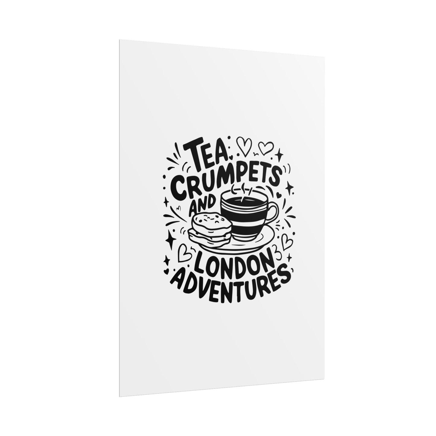 London Adventure Tea Crumpet Rolled Poster, Cute Wall Art, Gift for Tea Lovers, Home Decor, Travel Enthusiasts