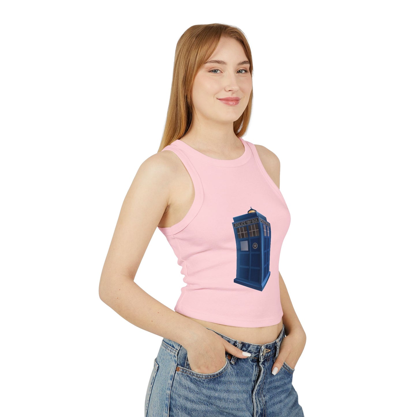 Women's Micro Rib Racer Tank Top - British Police Public Call Box - Iconic TARDIS Design