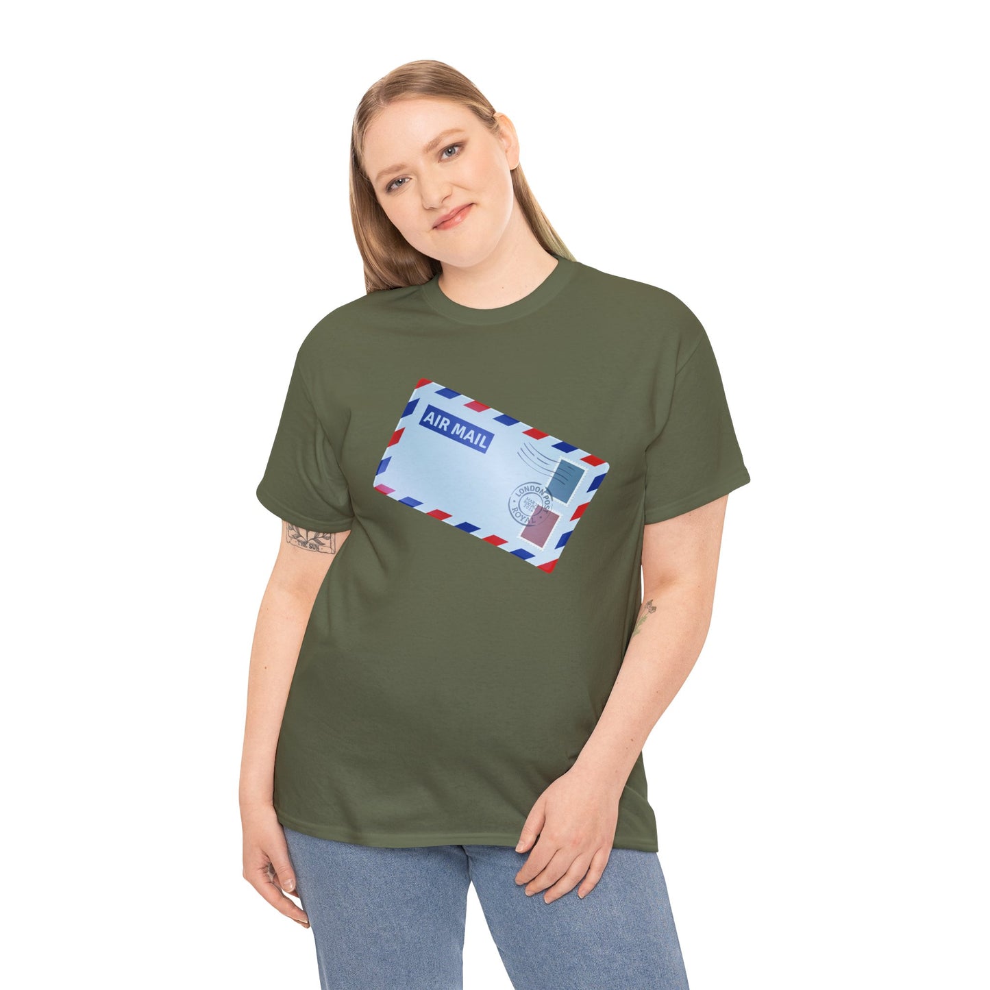 Unisex Heavy Cotton Tee - Vintage British Air Mail - Classic Postal Design