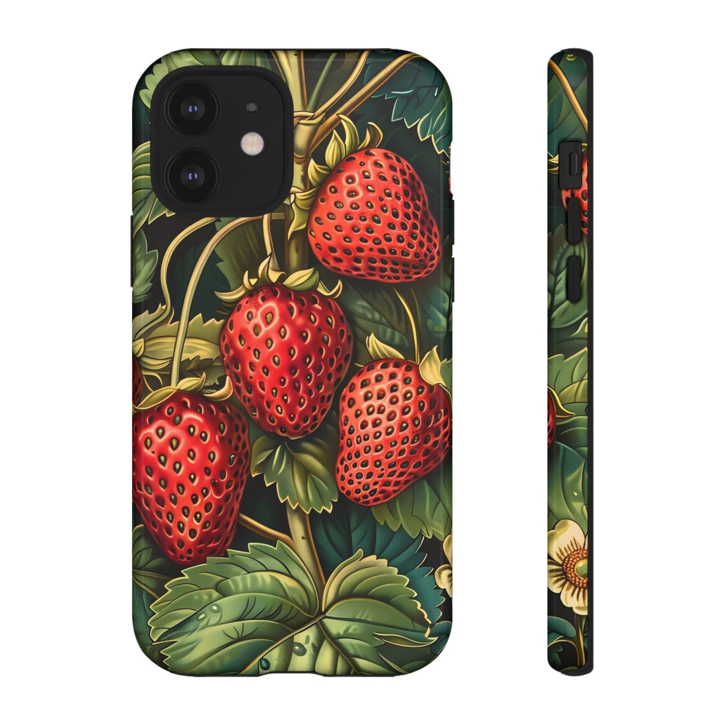Strawberry Phone Case, Tough Berry Case, Floral Phone Cover, Cute Smartphone Shell, Nature-Inspired Gift