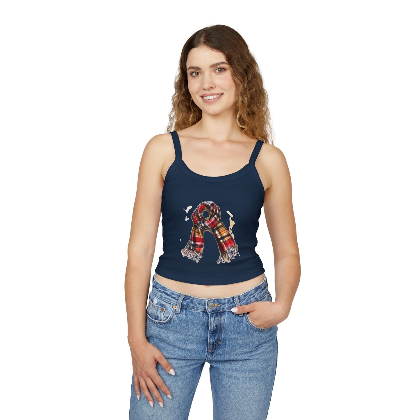 Women's Spaghetti Strap Tank Top - Classic British Plaid Scarf Design