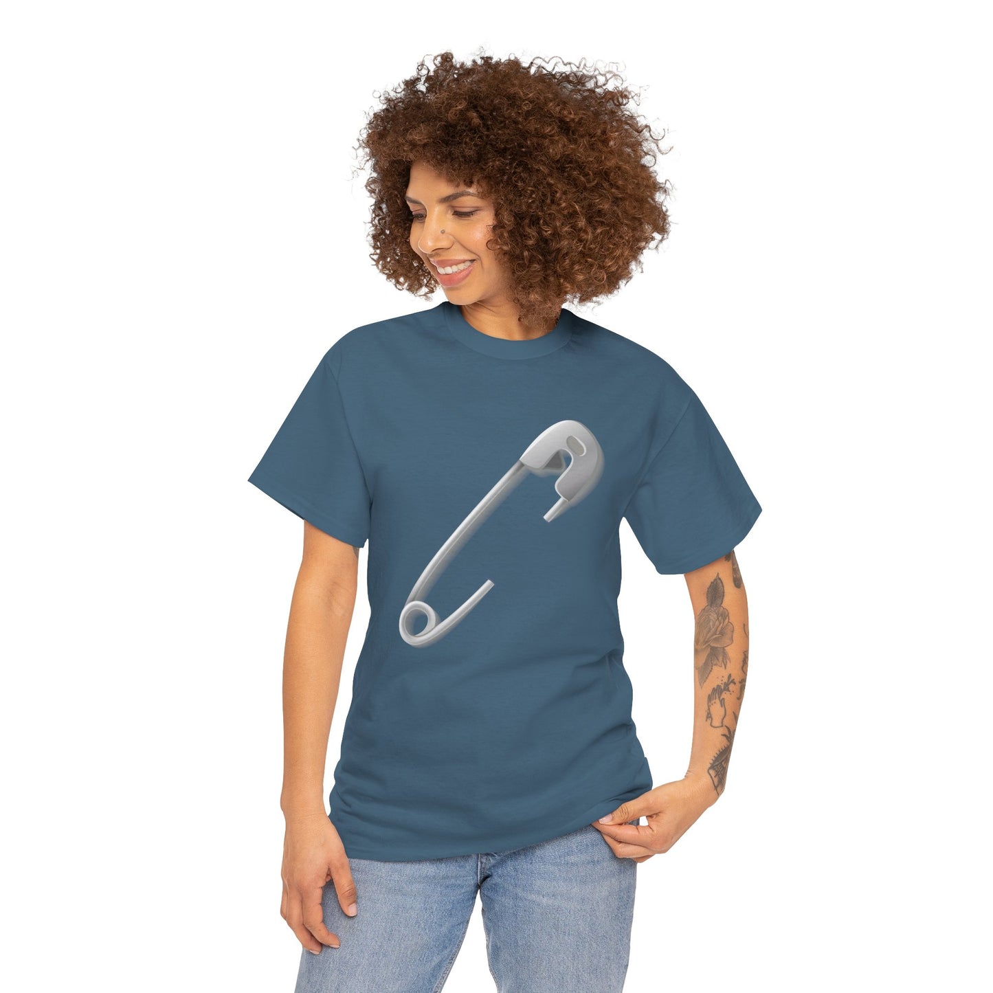 Unisex Heavy Cotton Tee - Minimalist Safety Pin Design