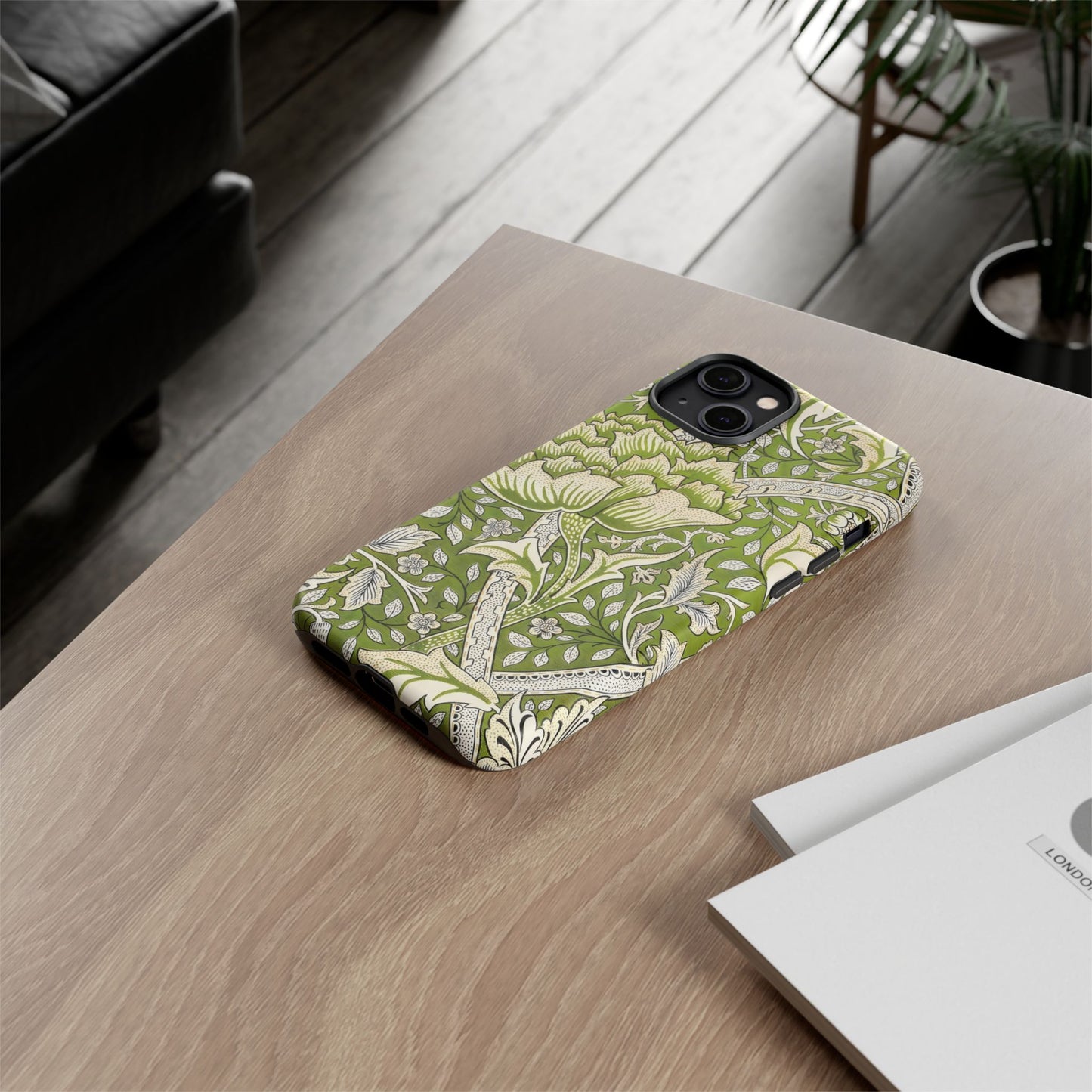Stylish Phone Case with Floral Design, Durable Protective Cover for iPhone, Unique Gift for Birthdays, Mother's Day, Green Aesthetic
