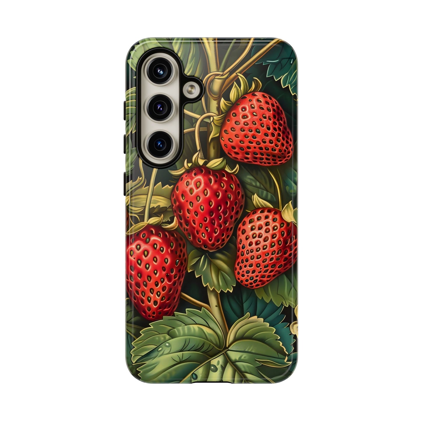Strawberry Phone Case, Tough Berry Case, Floral Phone Cover, Cute Smartphone Shell, Nature-Inspired Gift