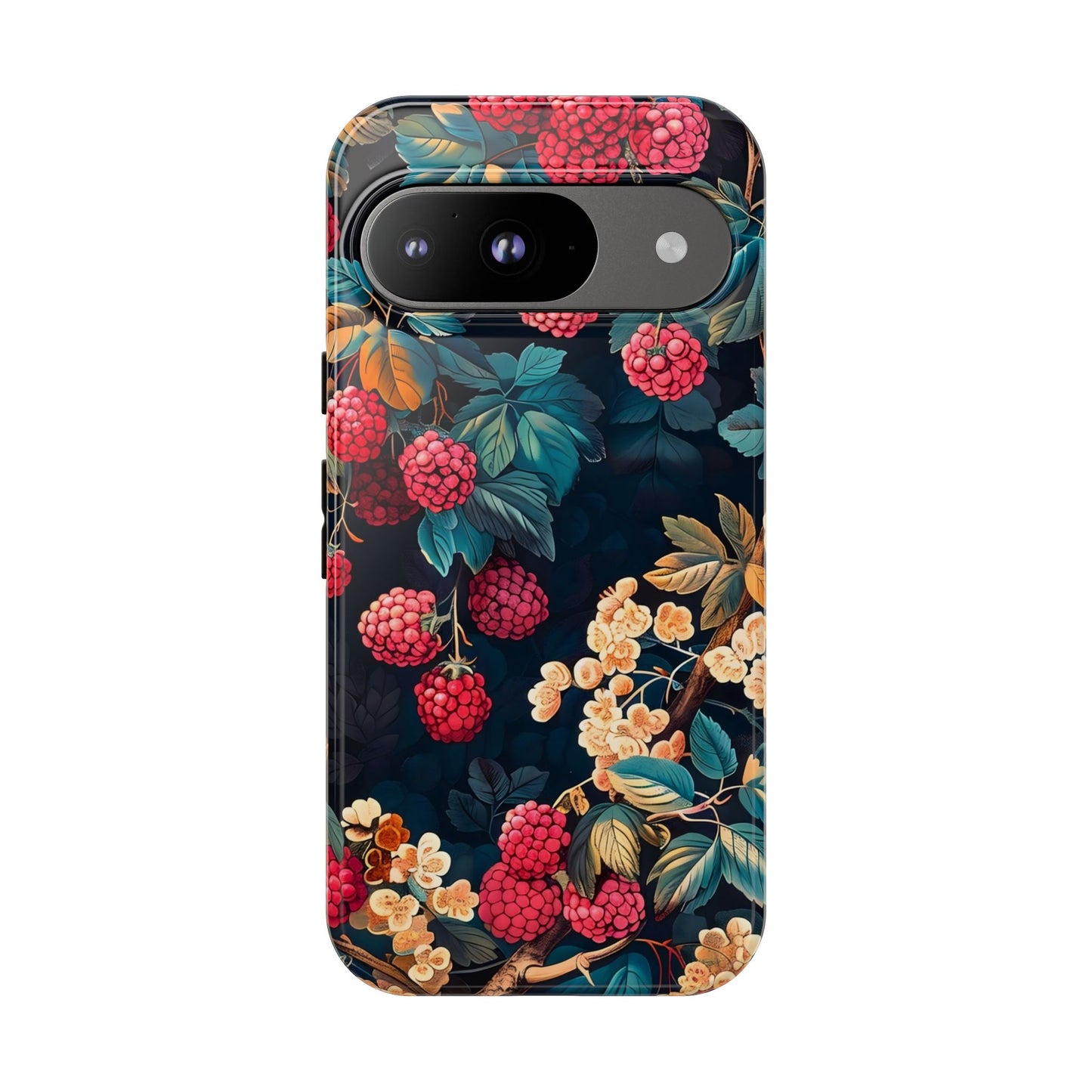 Floral Phone Case with Berry Design, Durable Phone Cover, Floral Print, Gift for Plant Lovers, Nature-Inspired Accessory