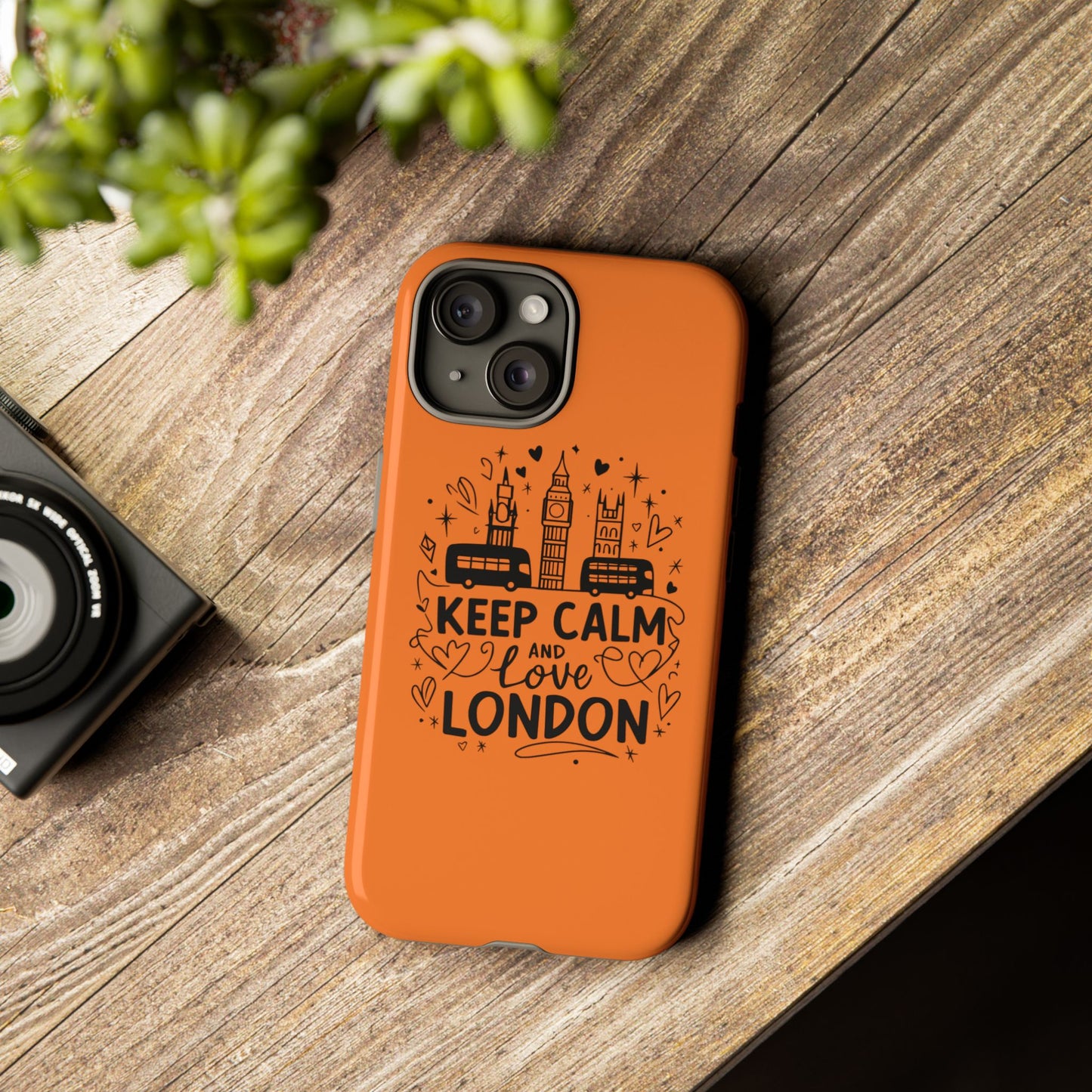 London-Themed Phone Case: Keep Calm and Love London, UK Souvenir, Travel Gift, City Lover, Smartphone Accessories, Orange Design