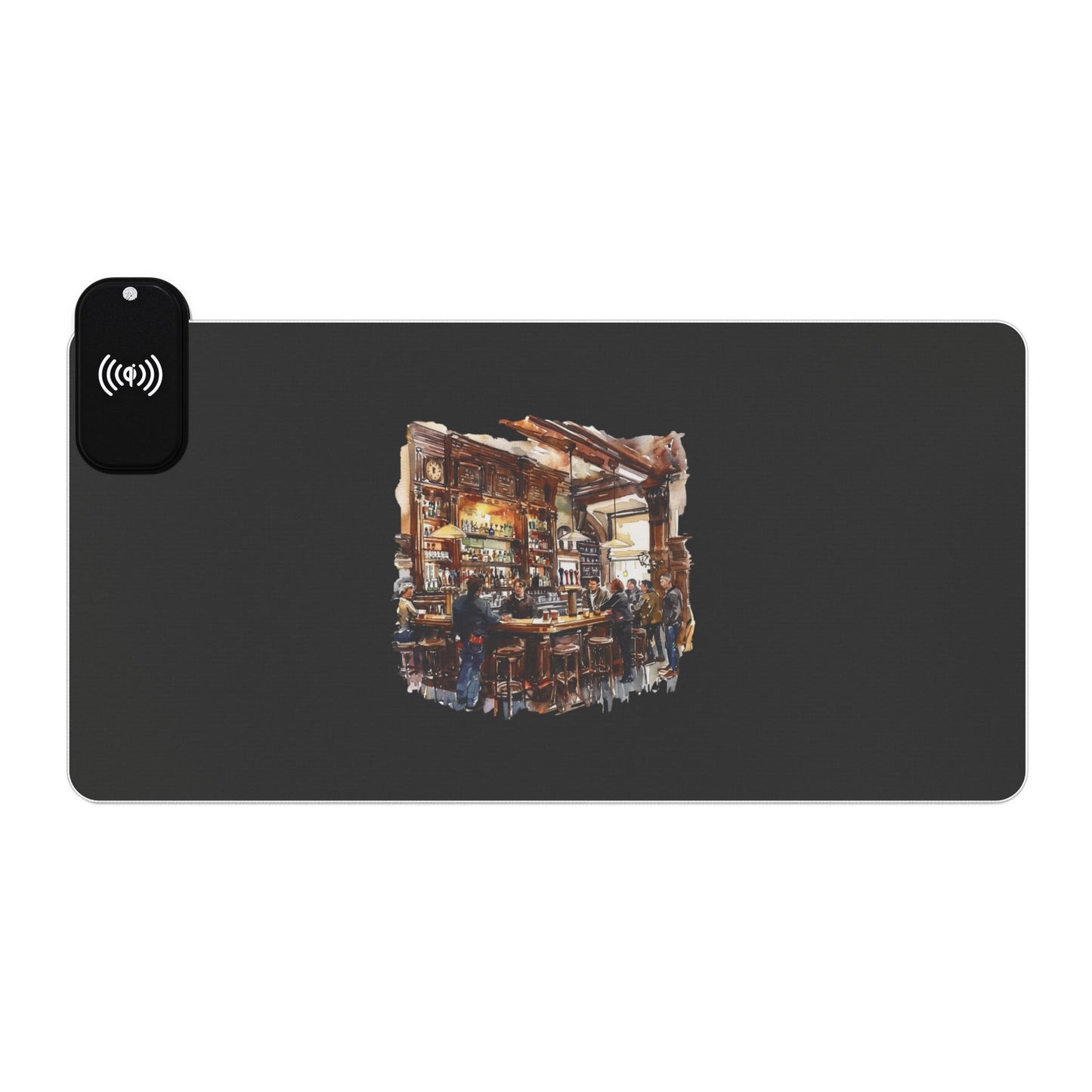 Rustic British Pub Interior – Cozy Charm - LED Gaming Mouse Pad with Wireless Charging, LED Desk Accessory for Gamers, Rechargeable Mouse Pad for Comfort, Office Decor, Gamer Gift