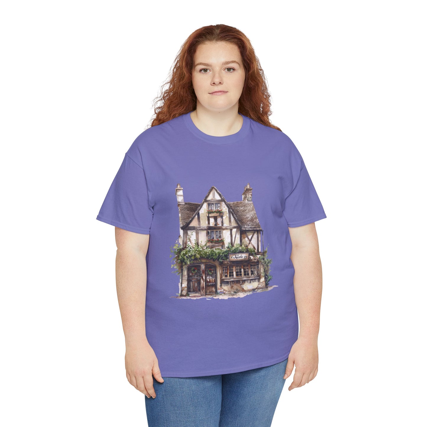 Unisex Heavy Cotton Tee - Cottages & Cobblestones - A British Village Dream