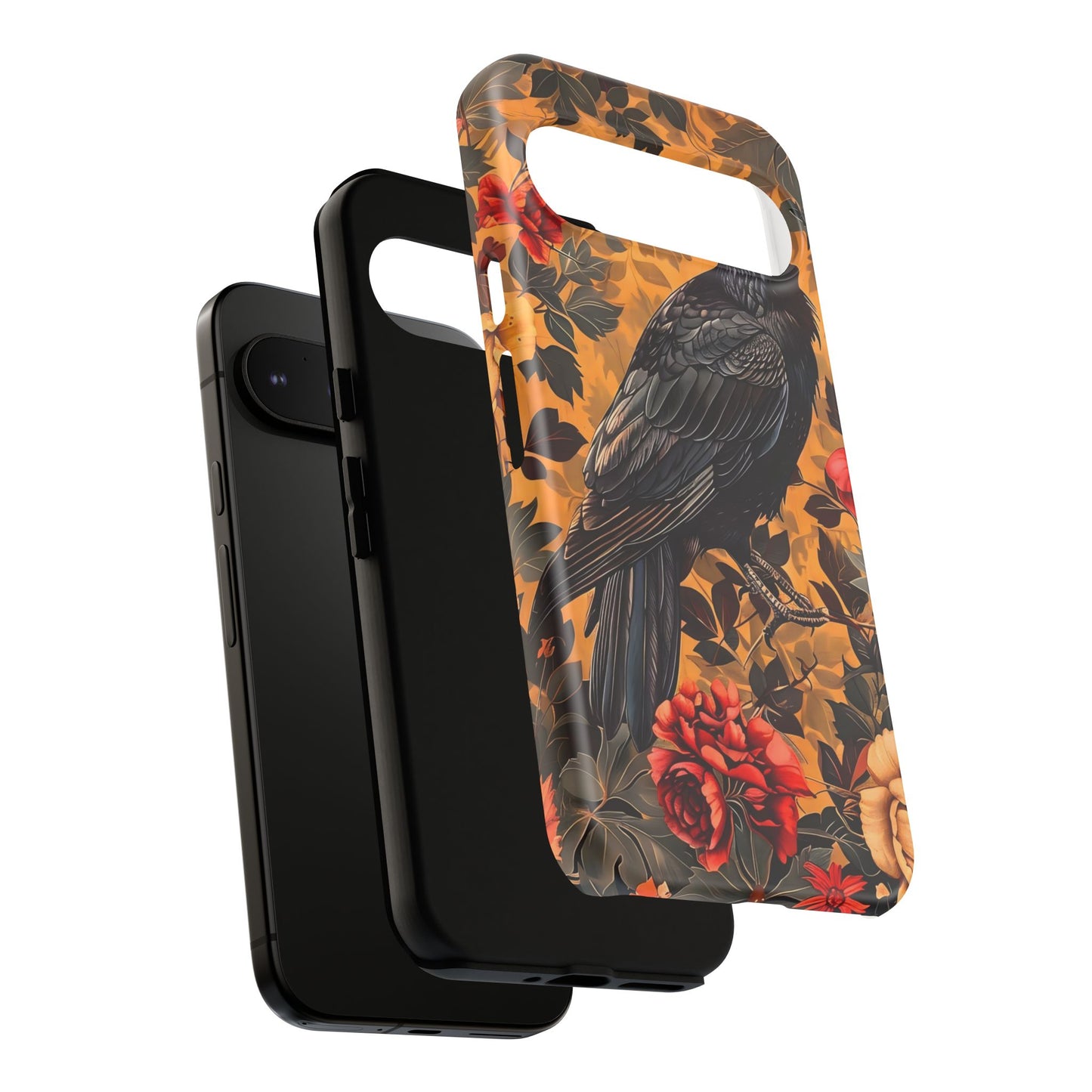 Raven Floral Phone Case - Tough Cases, Blackbird Decor, Gift for Nature Lovers, Bird Themed Accessories, Unique Phone Cover