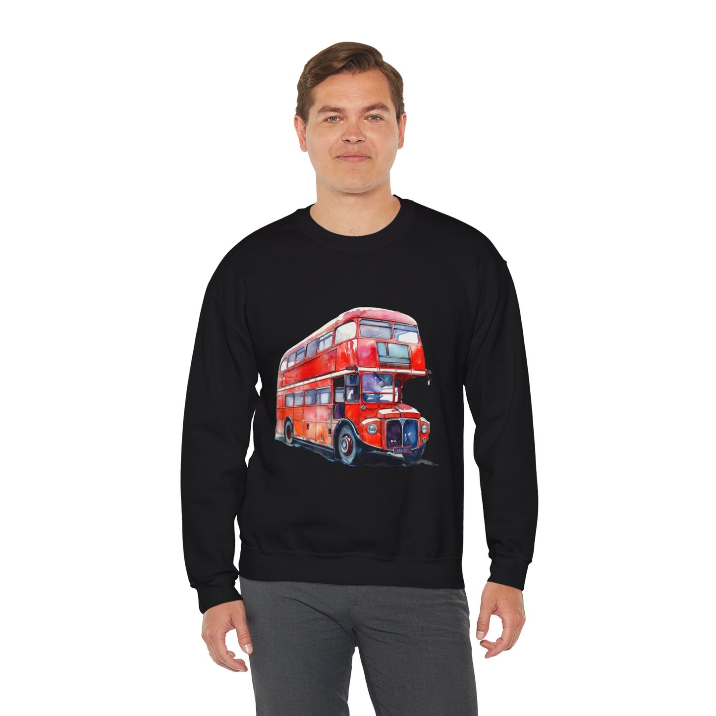 Unisex Heavy Blend™ Crewneck Sweatshirt Trendy - London Transport Red Double-Decker Bus