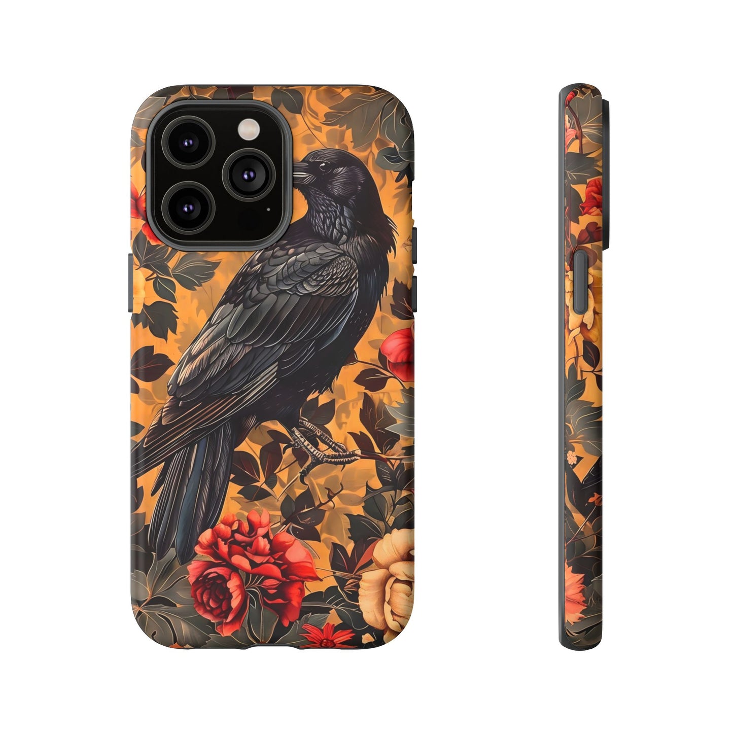 Raven Floral Phone Case - Tough Cases, Blackbird Decor, Gift for Nature Lovers, Bird Themed Accessories, Unique Phone Cover