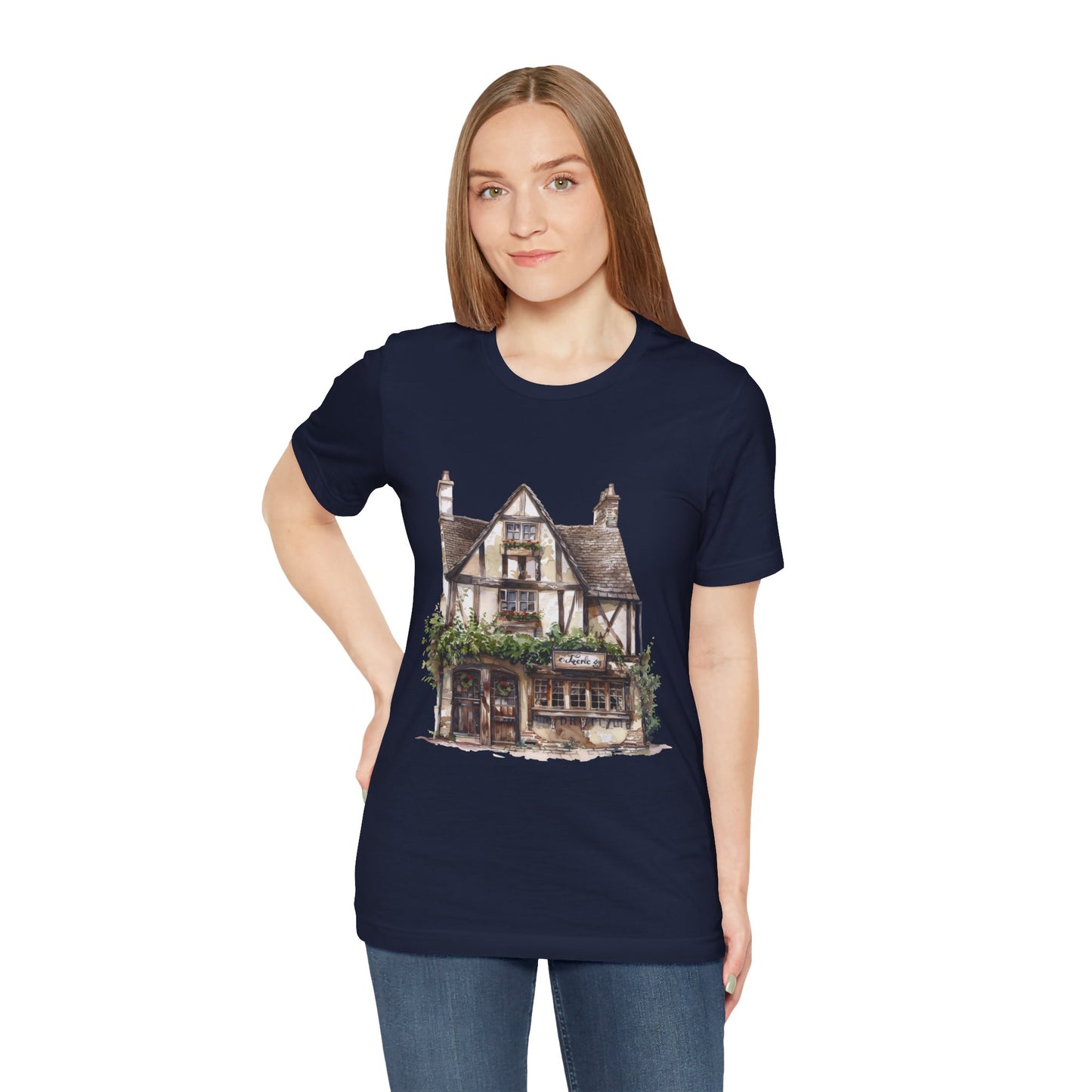 Unisex Jersey Short Sleeve Tee - Cottages & Cobblestones - A British Village Dream