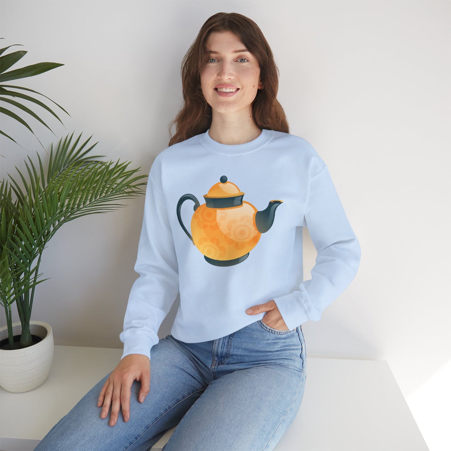 Unisex Heavy Blend™ Crewneck Sweatshirt - Classic British Tea Kettle - Timeless Elegance in Tea Time