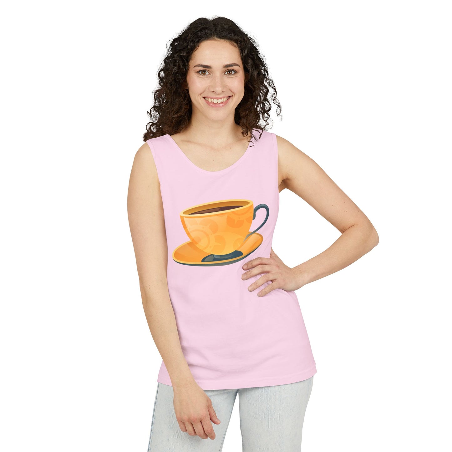Unisex Garment-Dyed Tank Top - Elegant British Tea Cup - Classic Tea Time Style