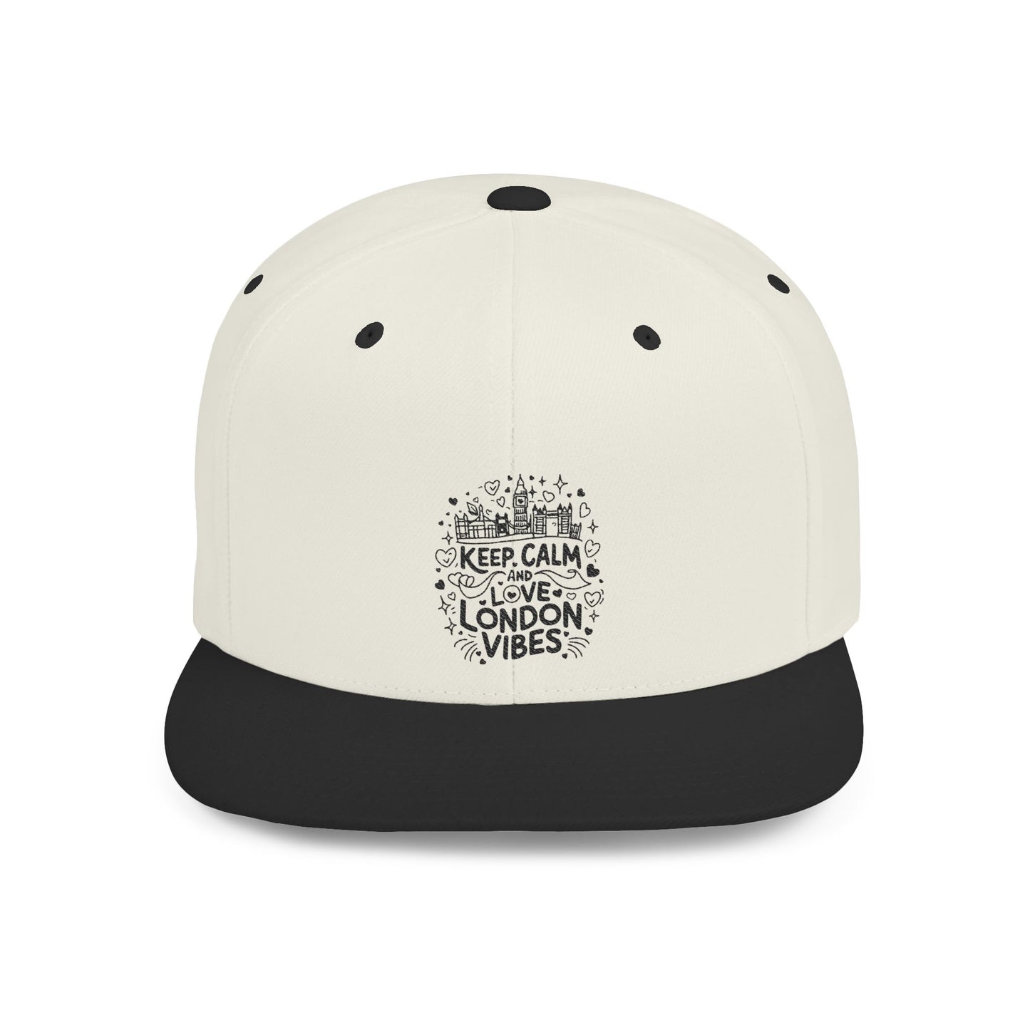 Chic Flat Bill Snapback Hat, Trendy Cap for Everyday Wear, Unique Gift for Birthdays, Fashion Accessory for Summer, Keep Calm London Vibes