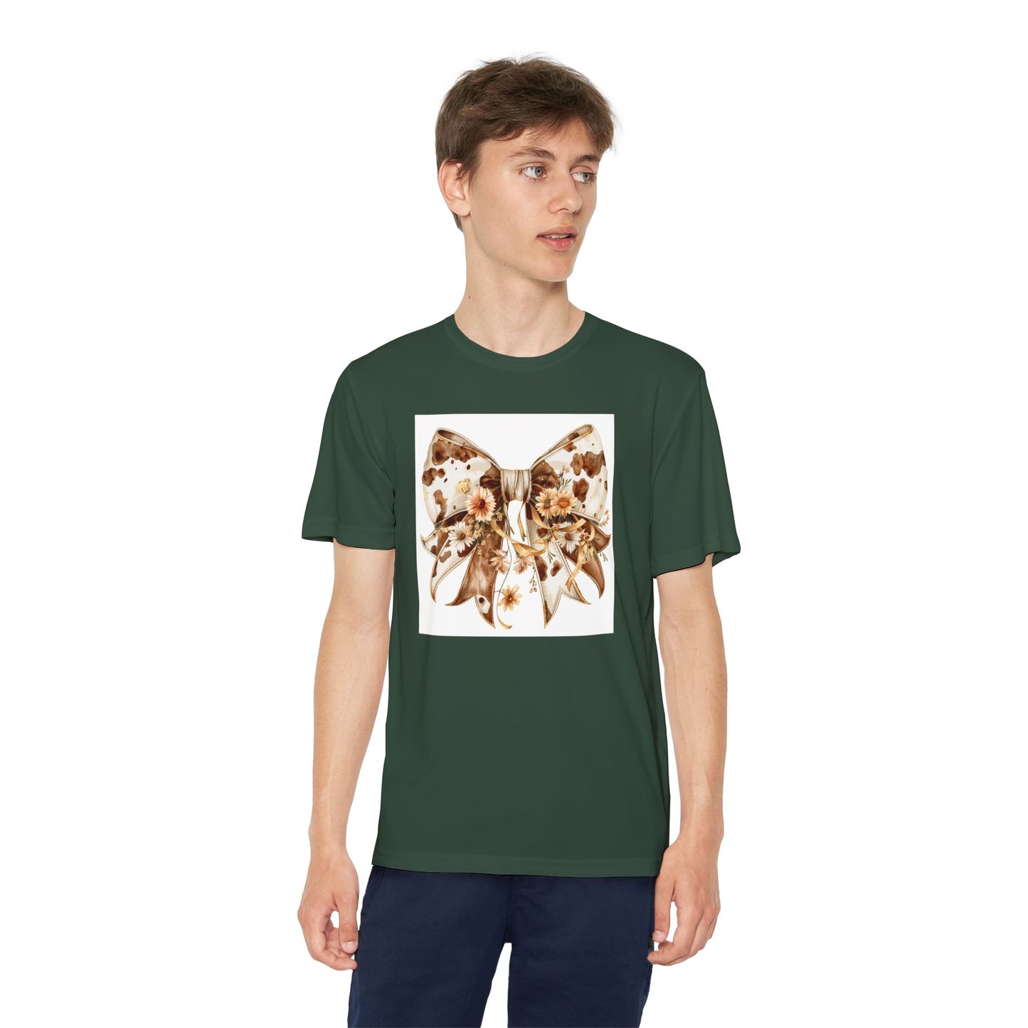 Youth Tee - Boho Western Bow with Flowers and Cow Pattern - Cute & Stylish T-Shirt for Kids