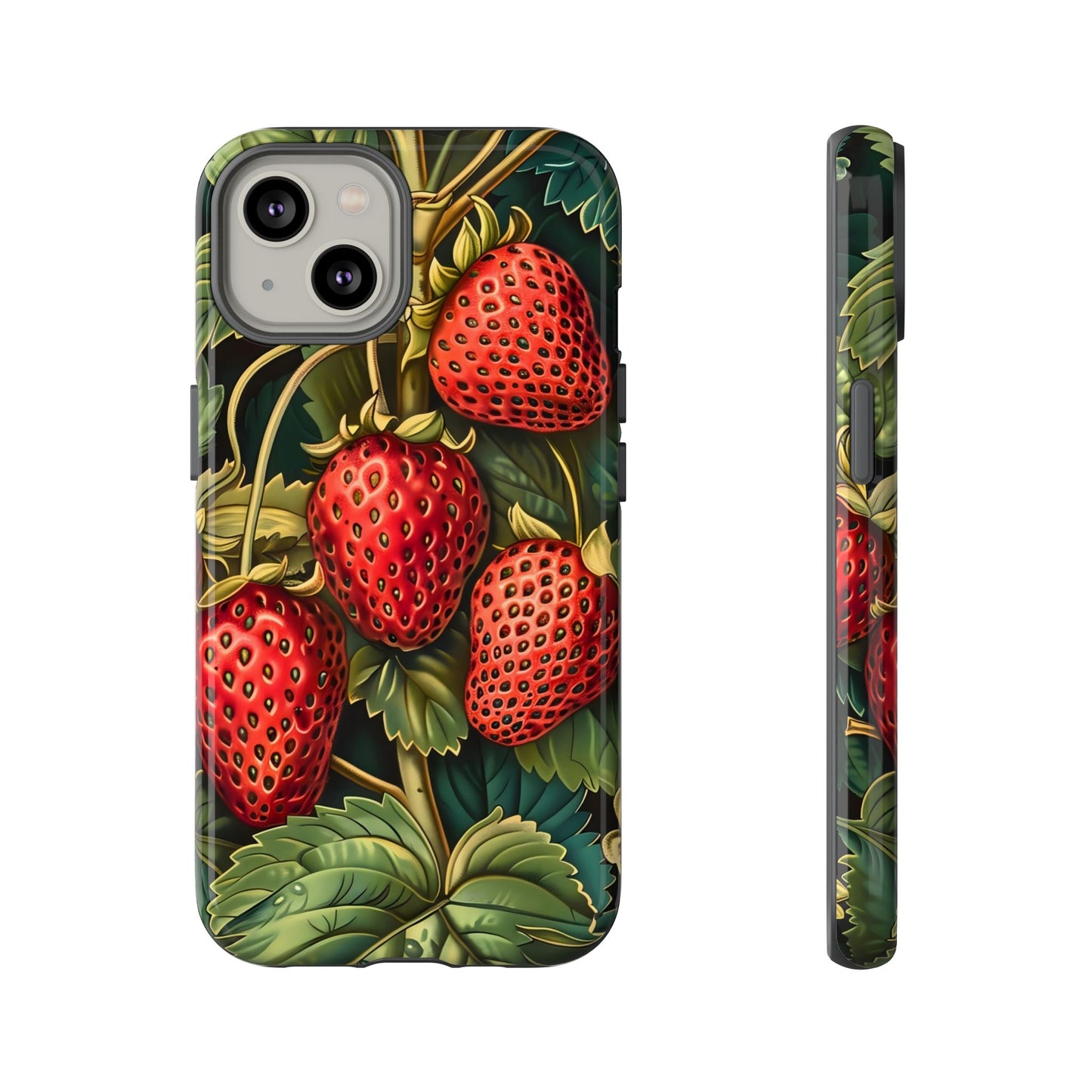Strawberry Phone Case, Tough Berry Case, Floral Phone Cover, Cute Smartphone Shell, Nature-Inspired Gift