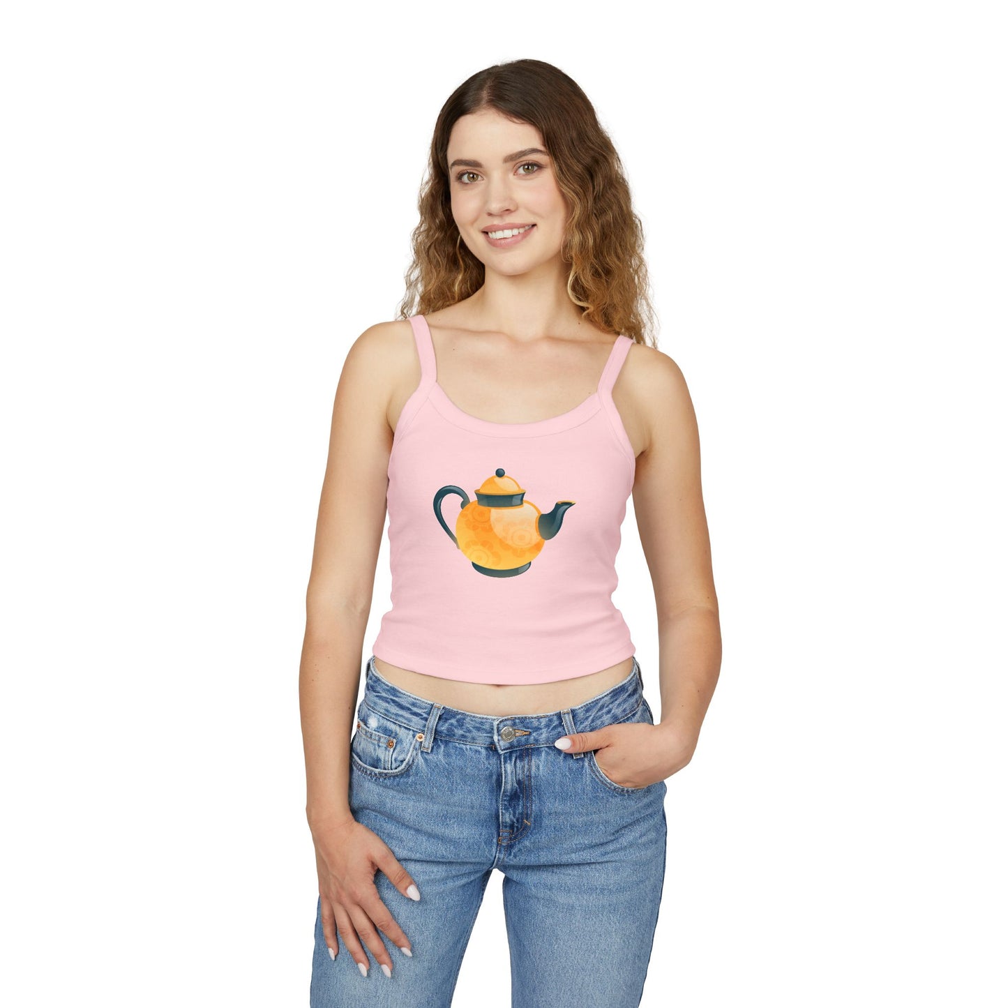 Women's Spaghetti Strap Tank Top - Elegant British Tea Cup - Classic Tea Time Style