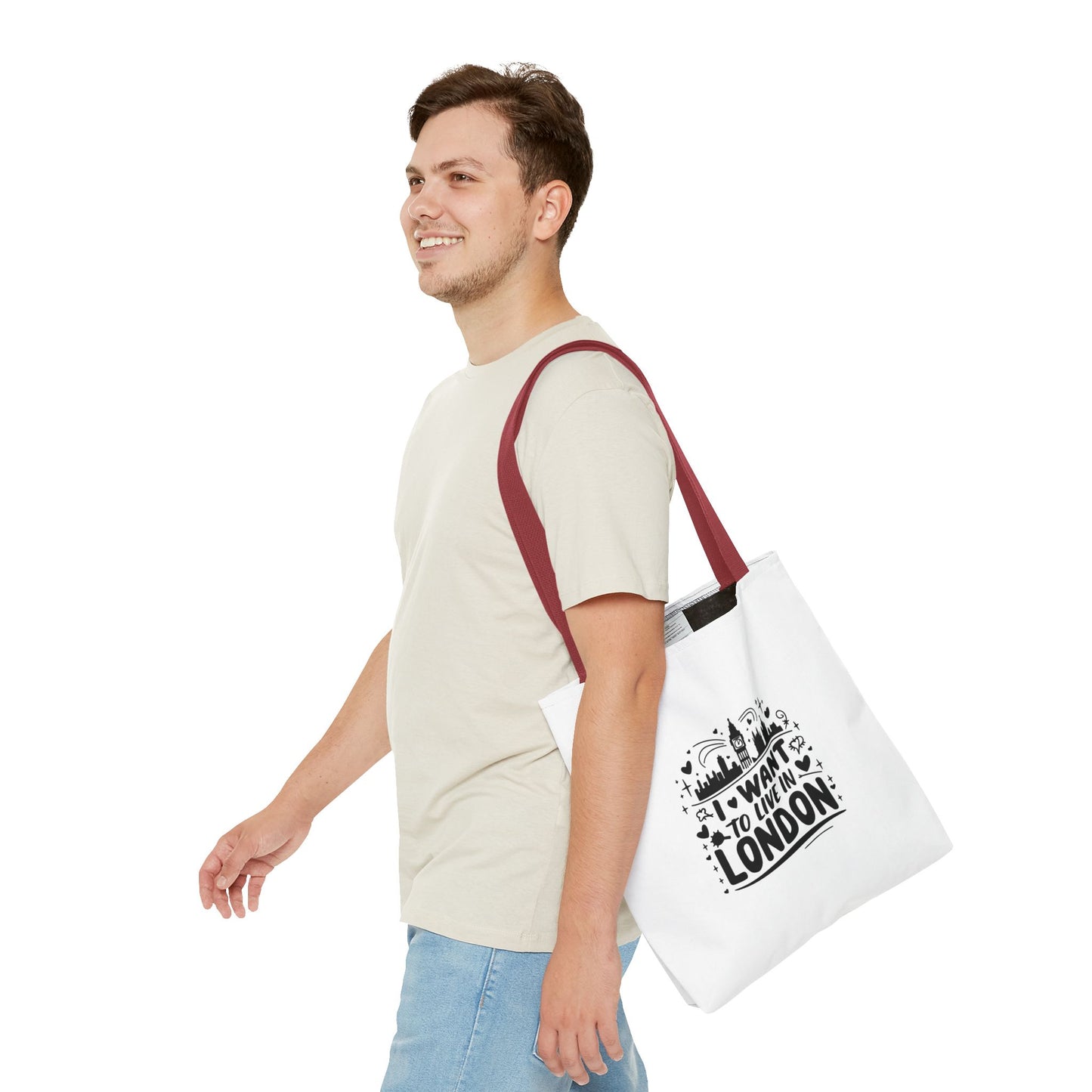 I Want to Live in London Tote Bag | City Lover Gift | Travel Accessory | Inspirational Quote Carryall