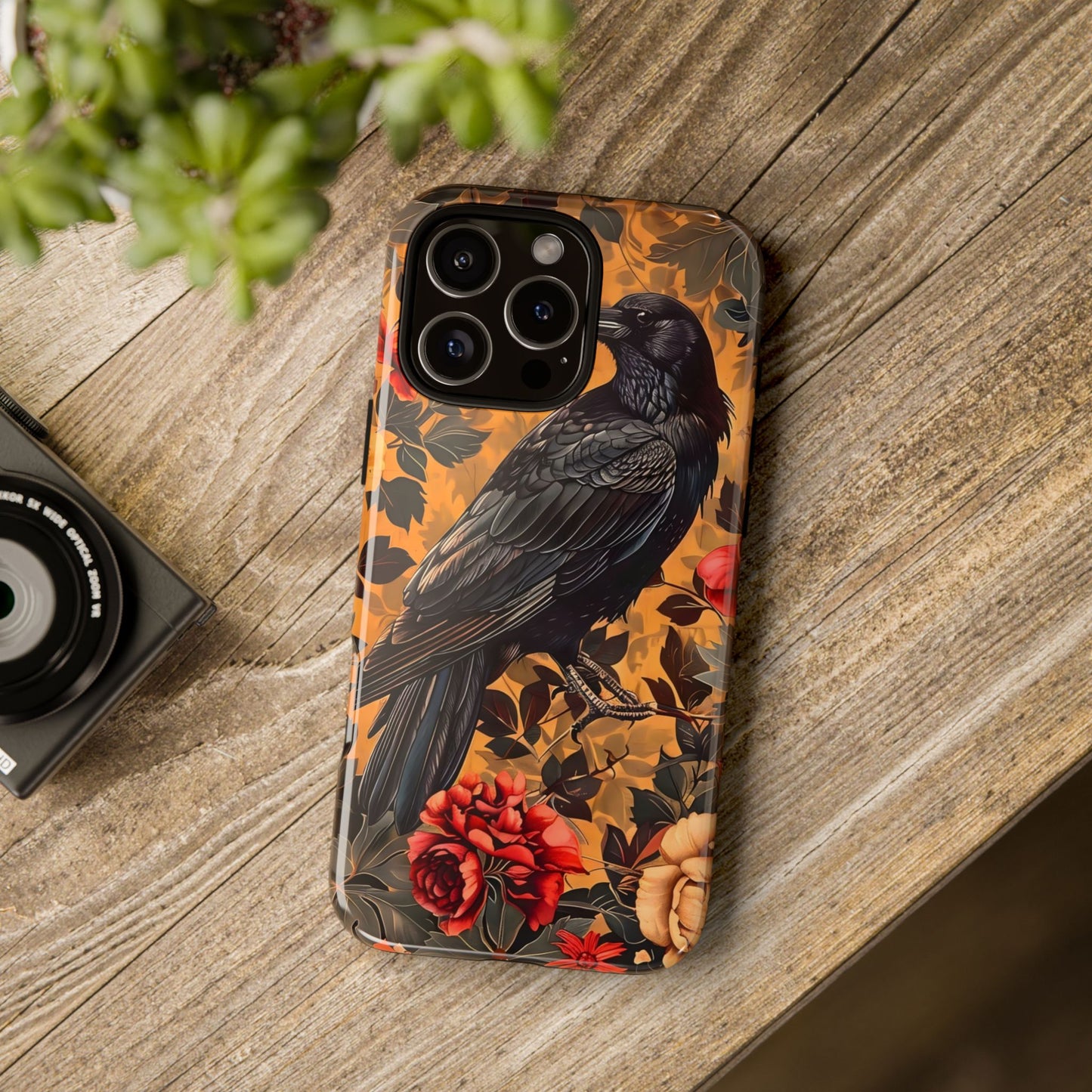 Raven Floral Phone Case - Tough Cases, Blackbird Decor, Gift for Nature Lovers, Bird Themed Accessories, Unique Phone Cover