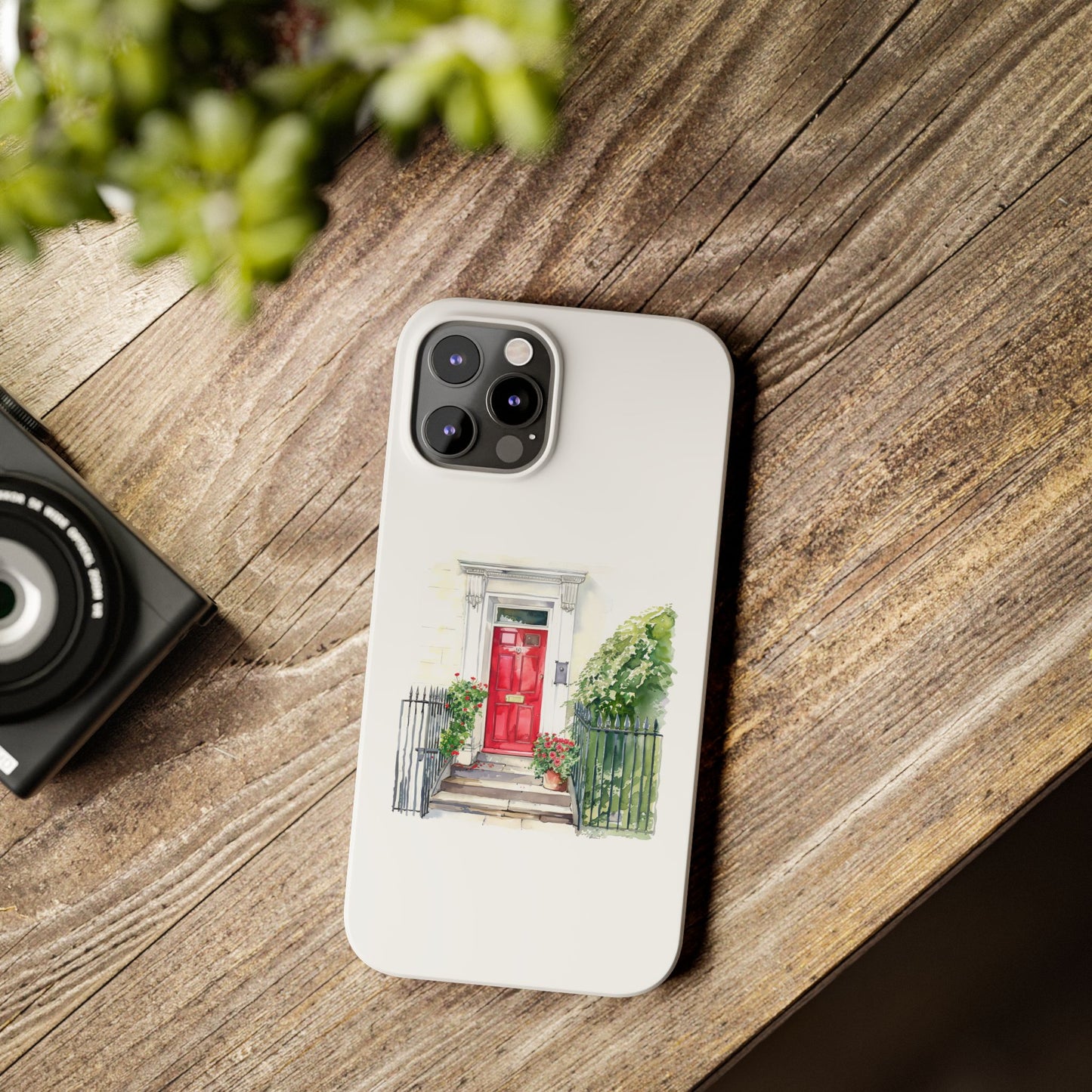 Charming Red Door Slim Phone Cases – Aesthetic Protection for Your Device, Perfect Gift for Home Lovers, Housewarming, Art Enthusiasts