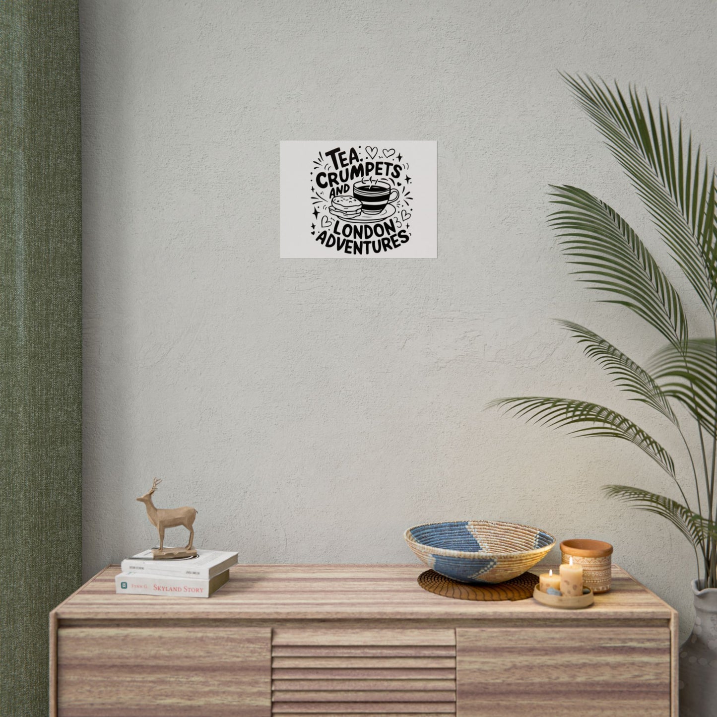 London Adventure Tea Crumpet Rolled Poster, Cute Wall Art, Gift for Tea Lovers, Home Decor, Travel Enthusiasts