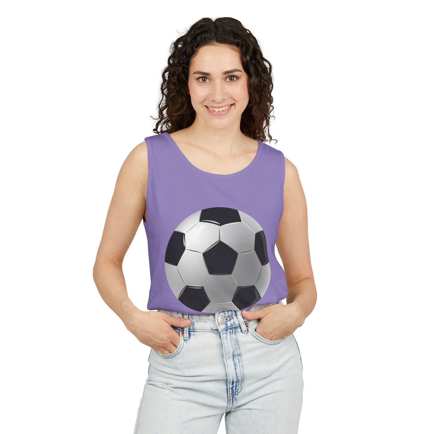 Unisex Garment-Dyed Tank Top - Dynamic Football Design - Sports Passion and Energy